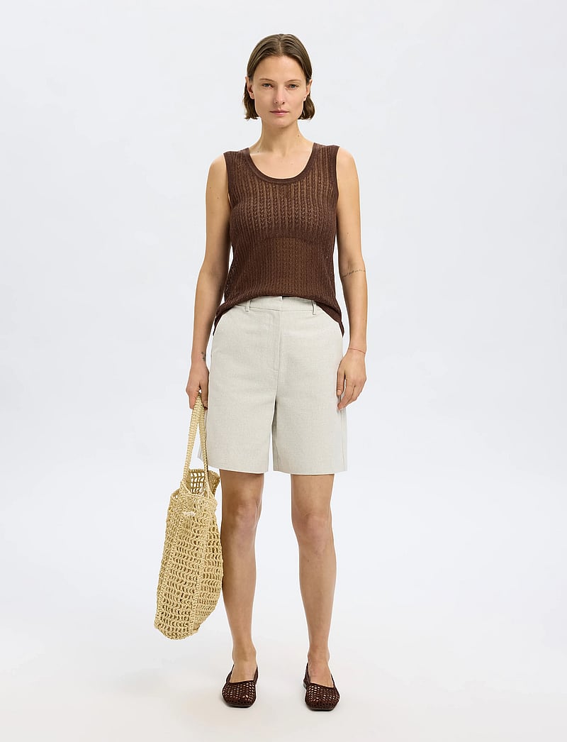 Selected - SLFHENNAH SL KNIT STRUCTURE TOP - topi bez piedurknēm - chestnut - 4