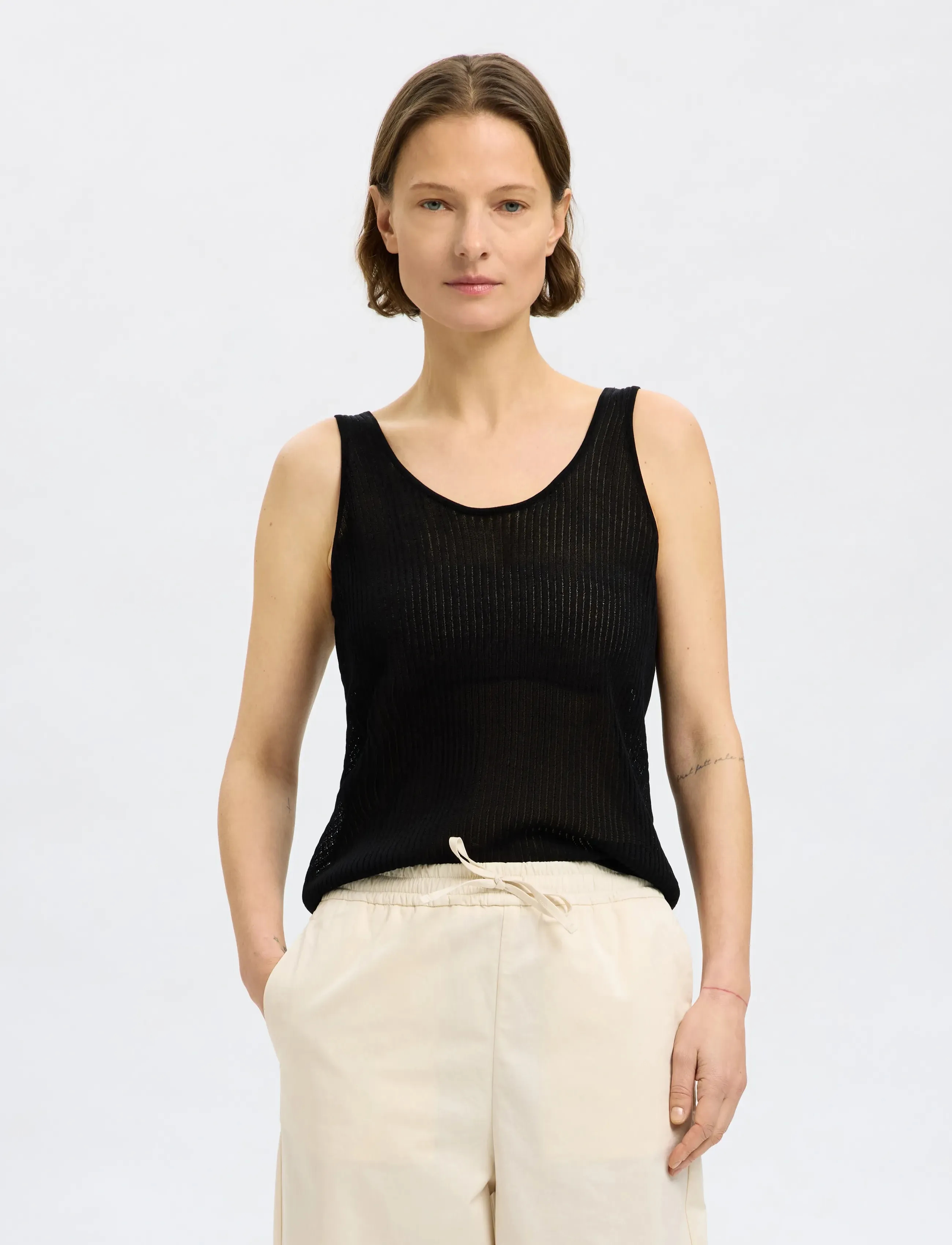 Selected Slfrose Sl Structure Knit Top, Kvinder, Struktureret Strik Tanktop, Sort, Str: XL