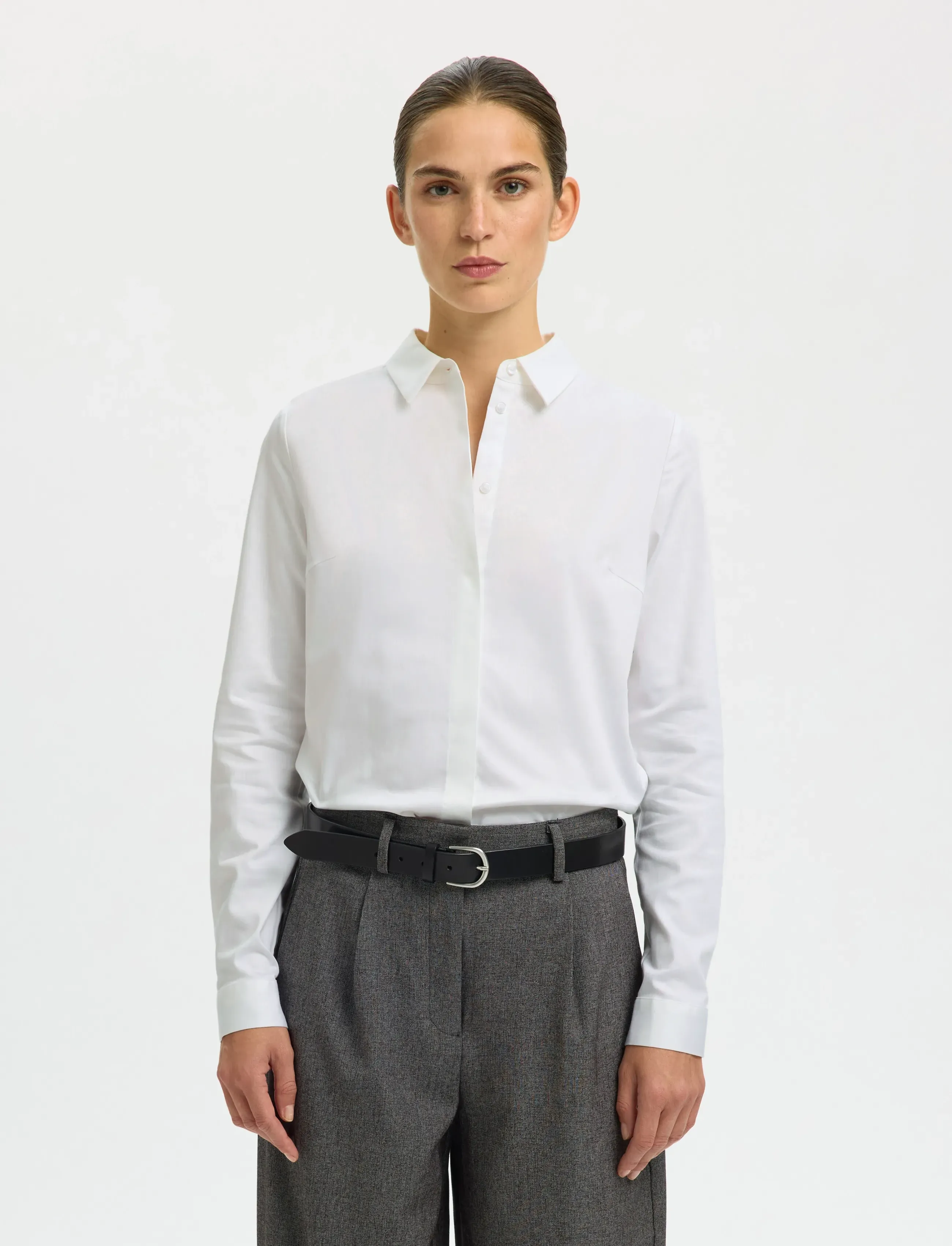 Selected SLFROMIE LS FITTED SHIRT NOOS - Hemden - BRIGHT WHITE / white