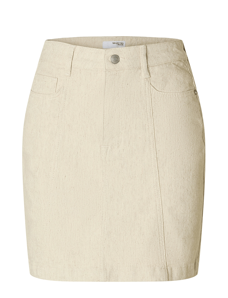 Selected - SLFUNA HW SHORT DENIM SKIRT - teksaseelikud - egret - 1