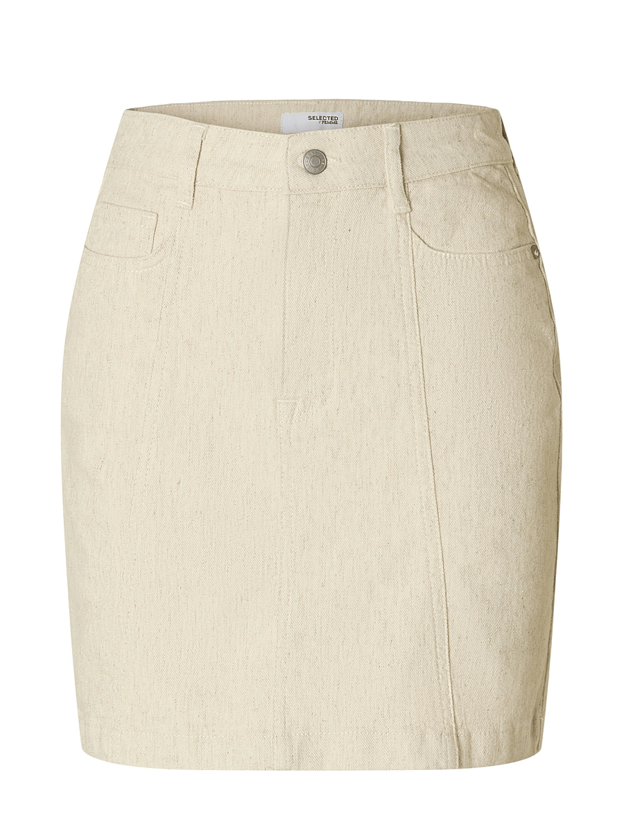Selected - SLFUNA HW SHORT DENIM SKIRT - jeansröcke - egret - 1