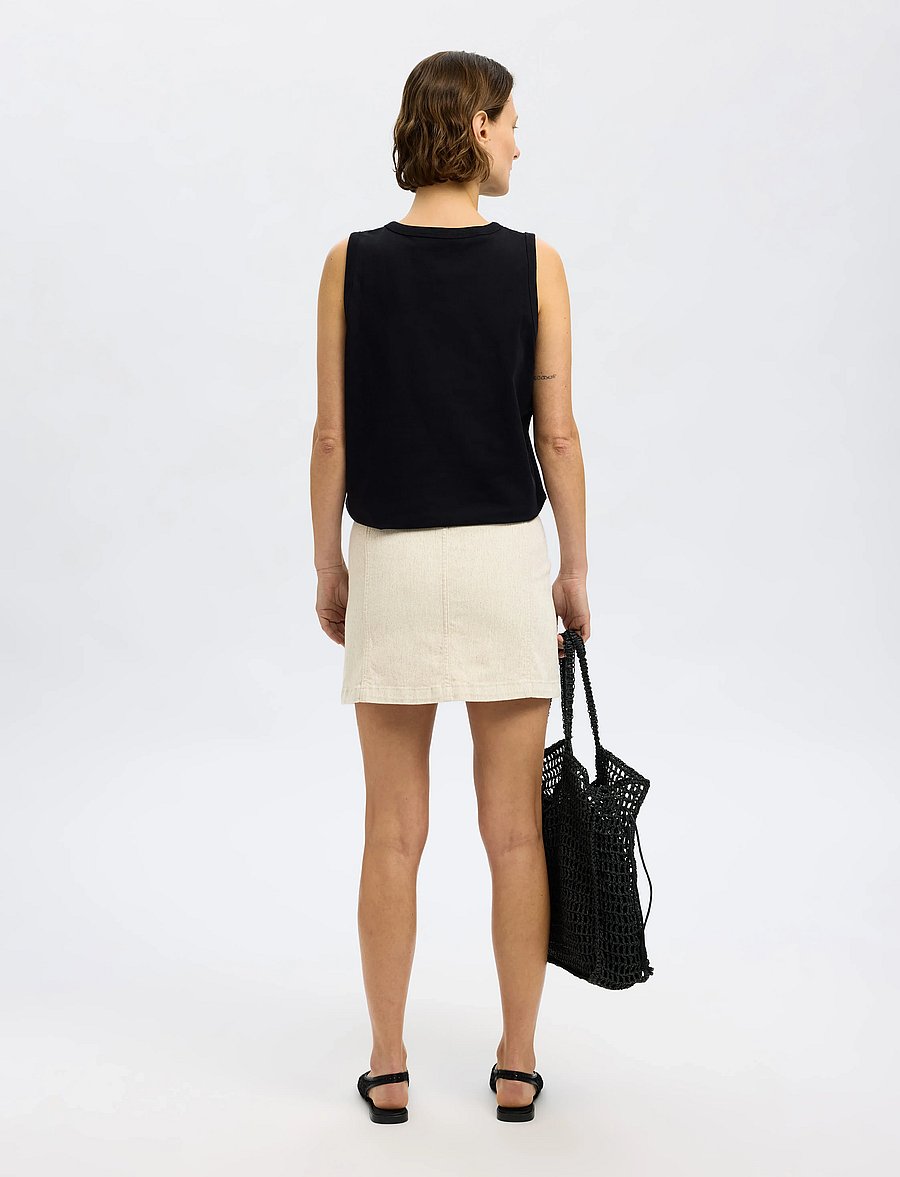 Selected - SLFUNA HW SHORT DENIM SKIRT - jeansröcke - egret - 2