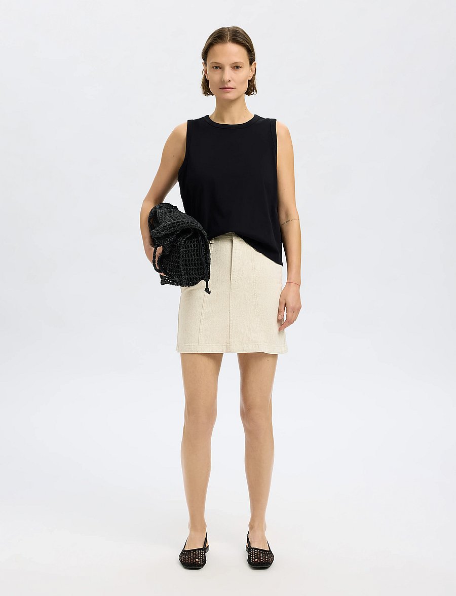 Selected - SLFUNA HW SHORT DENIM SKIRT - jeansröcke - egret - 3