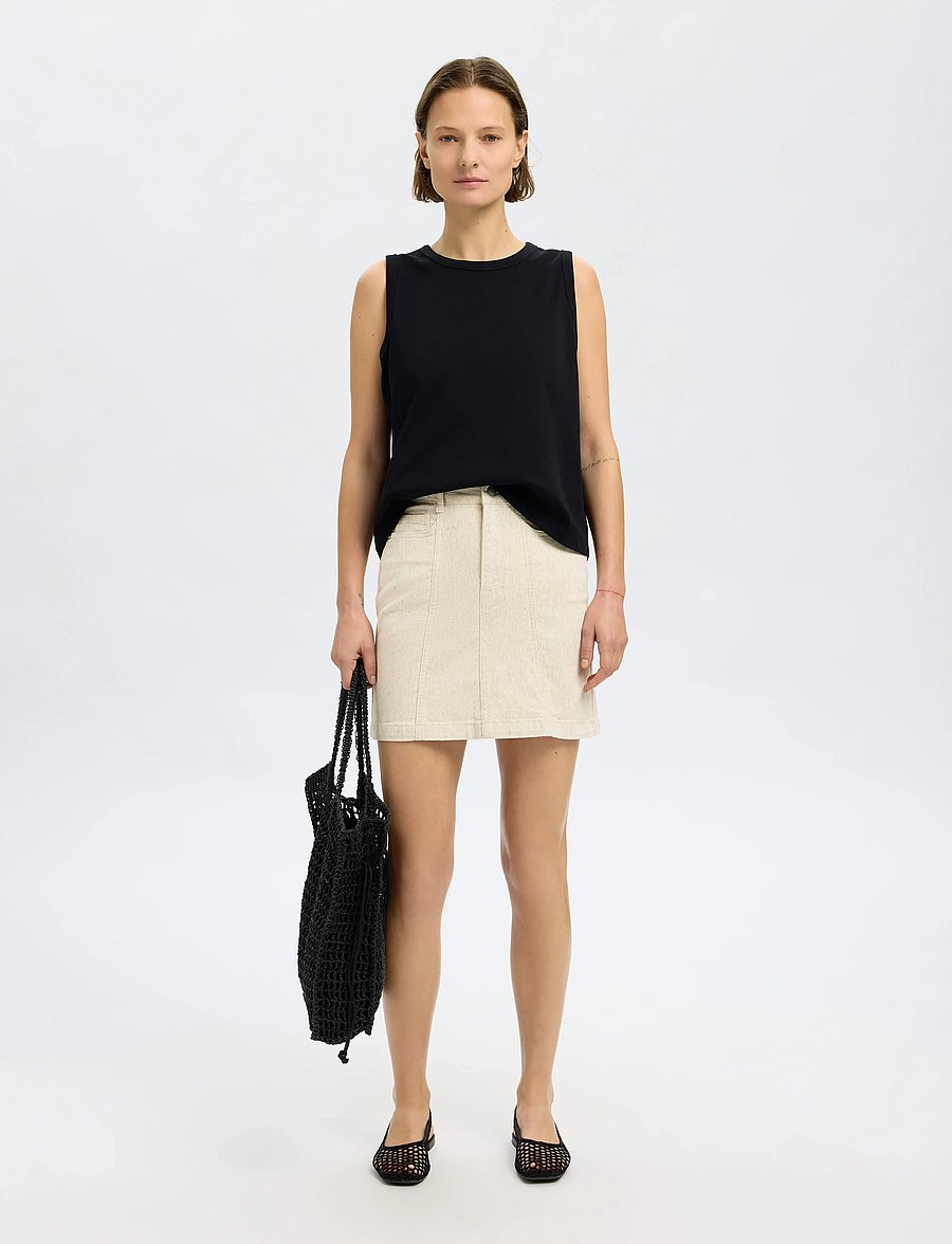 Selected - SLFUNA HW SHORT DENIM SKIRT - jeansröcke - egret - 5