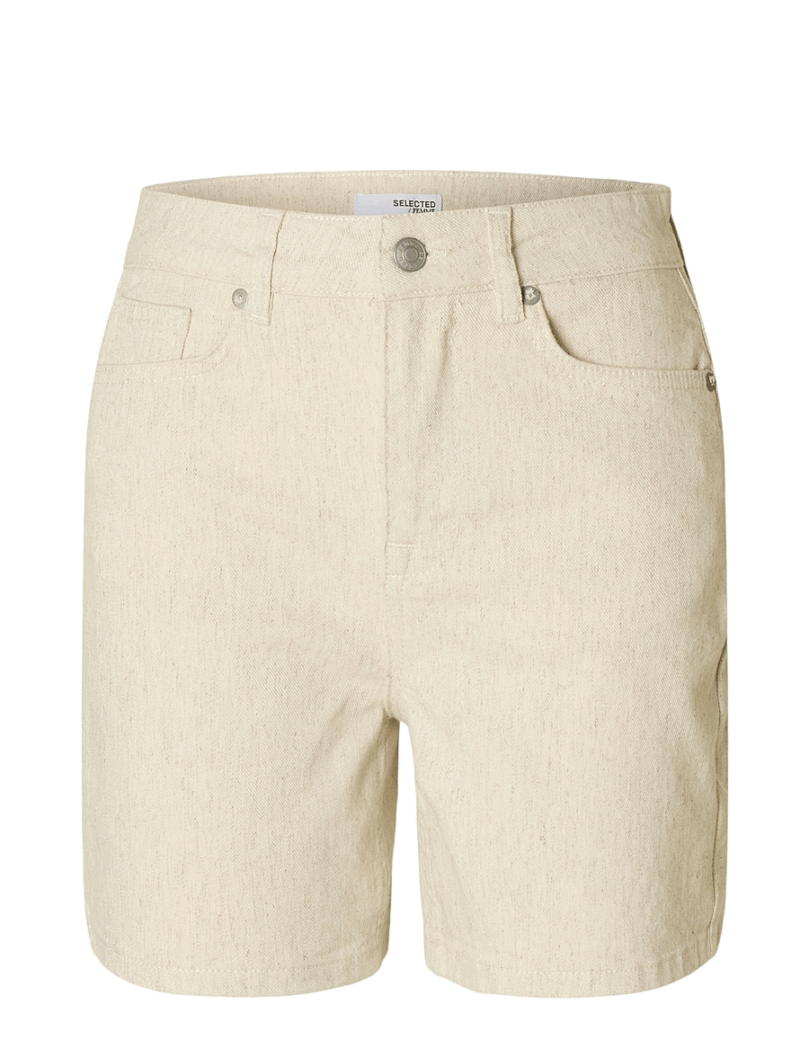 Selected - SLFUNA-KRISTA HW DENIM SHORTS - lühikesed teksapüksid - egret - 1