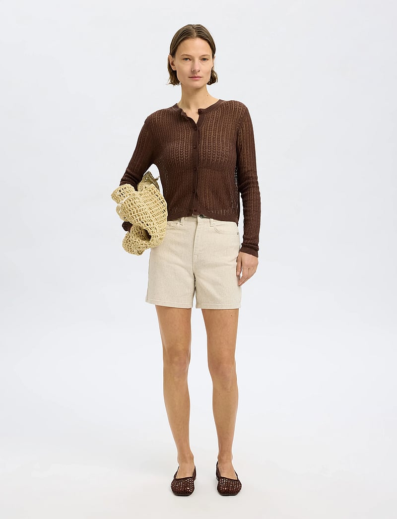 Selected - SLFUNA-KRISTA HW DENIM SHORTS - jorts - egret - 4