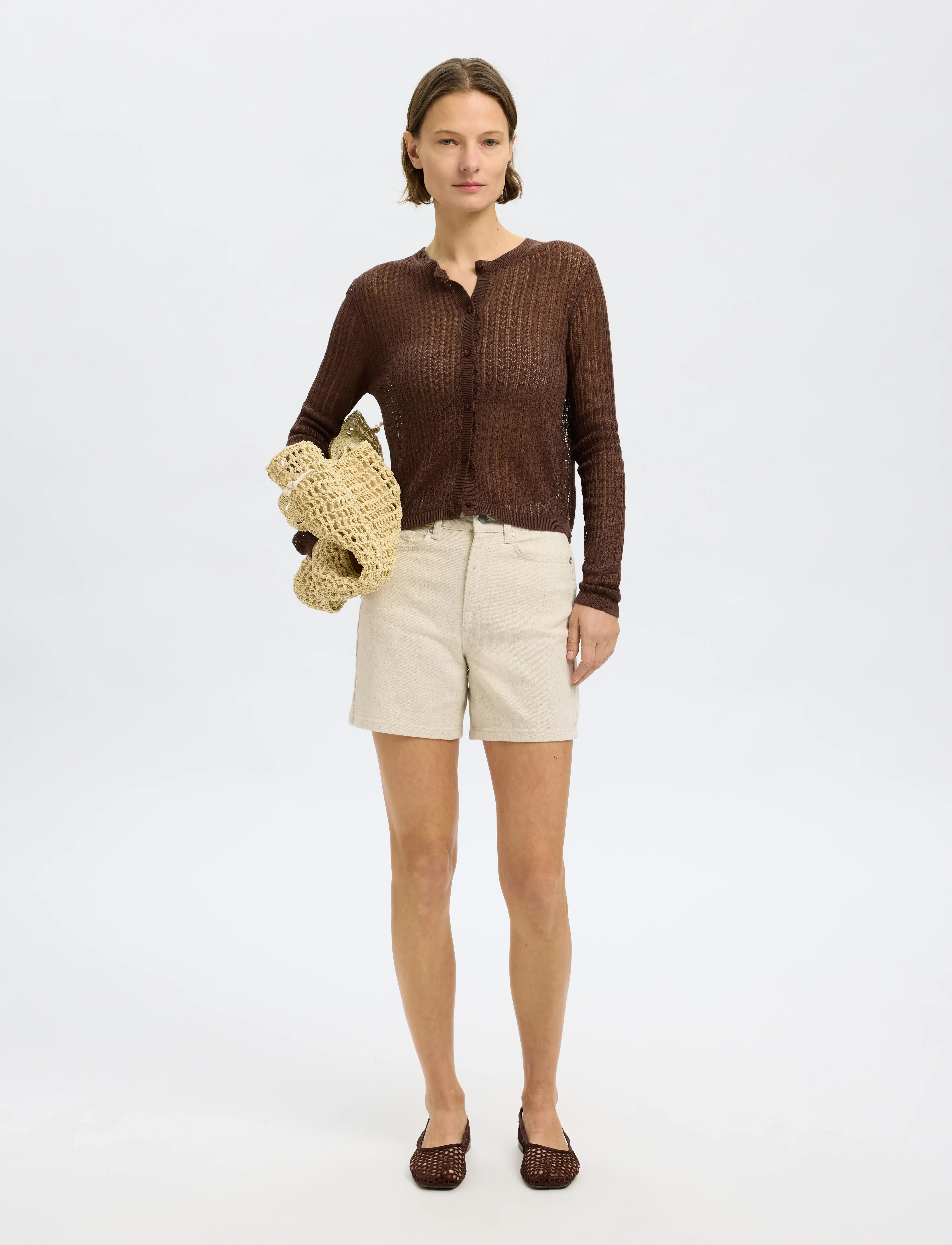 Selected - SLFUNA-KRISTA HW DENIM SHORTS - egret - 4