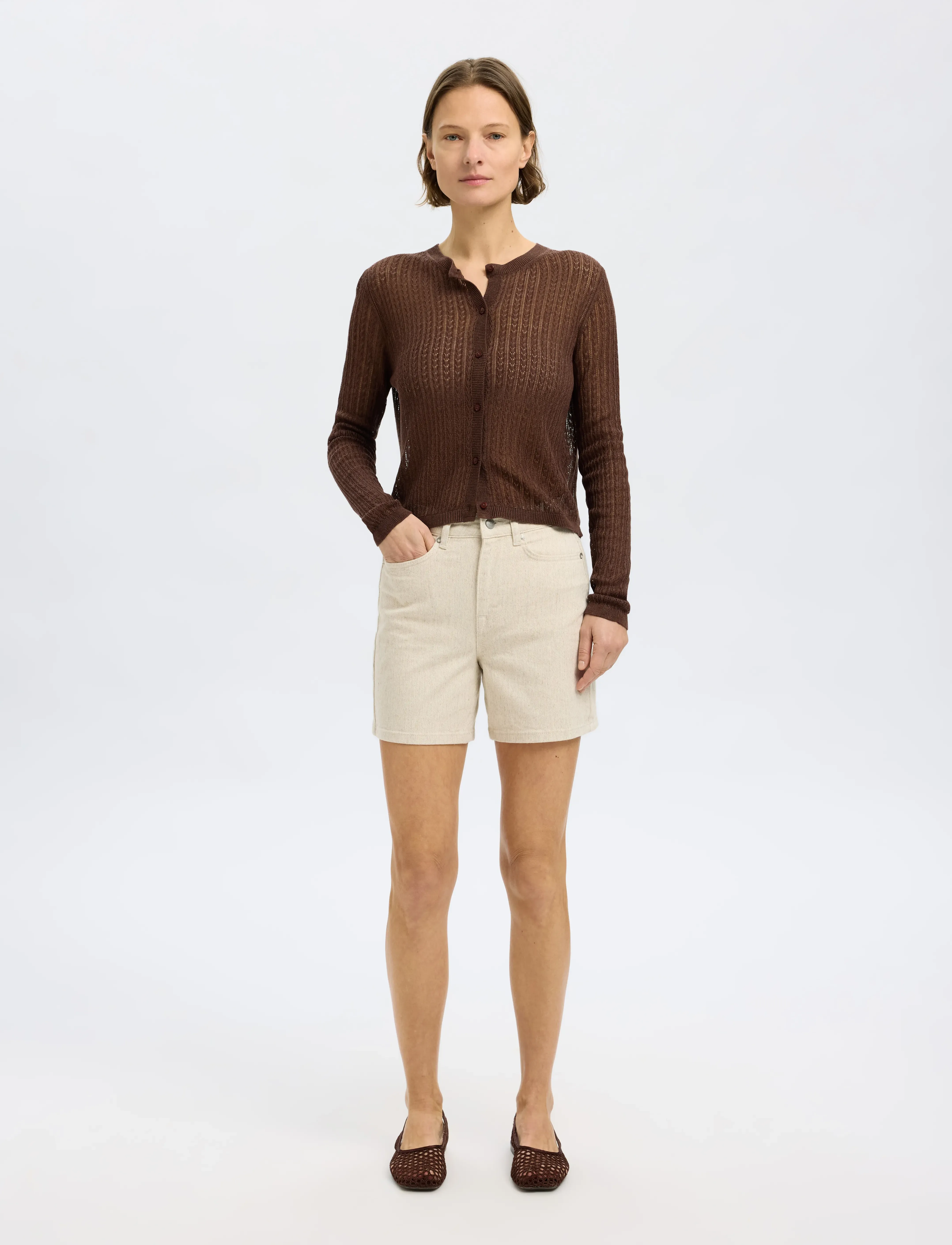 Selected - SLFUNA-KRISTA HW DENIM SHORTS - egret - 5