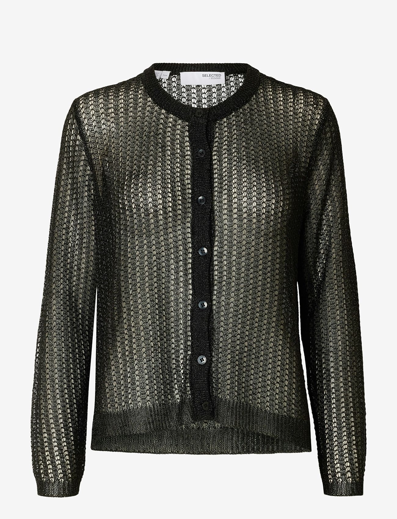 Selected - SLFSADIE METALLIC LS KNIT CARDIGAN - cardigans - black - 1