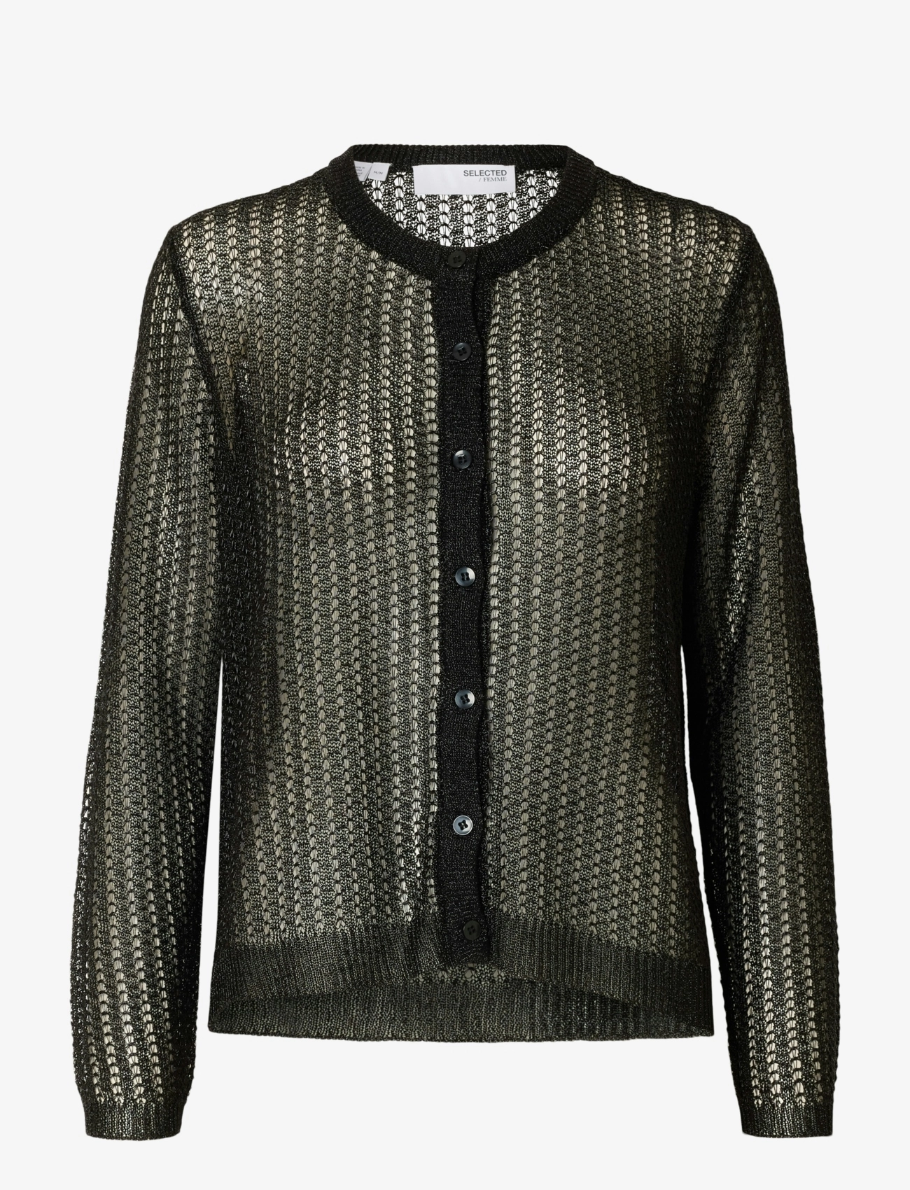 Selected SLFSADIE METALLIC LS KNIT CARDIGAN - Tøj - BLACK / black