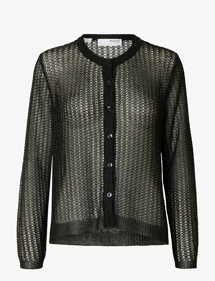 Selected - SLFSADIE METALLIC LS KNIT CARDIGAN - koftor - black - 1
