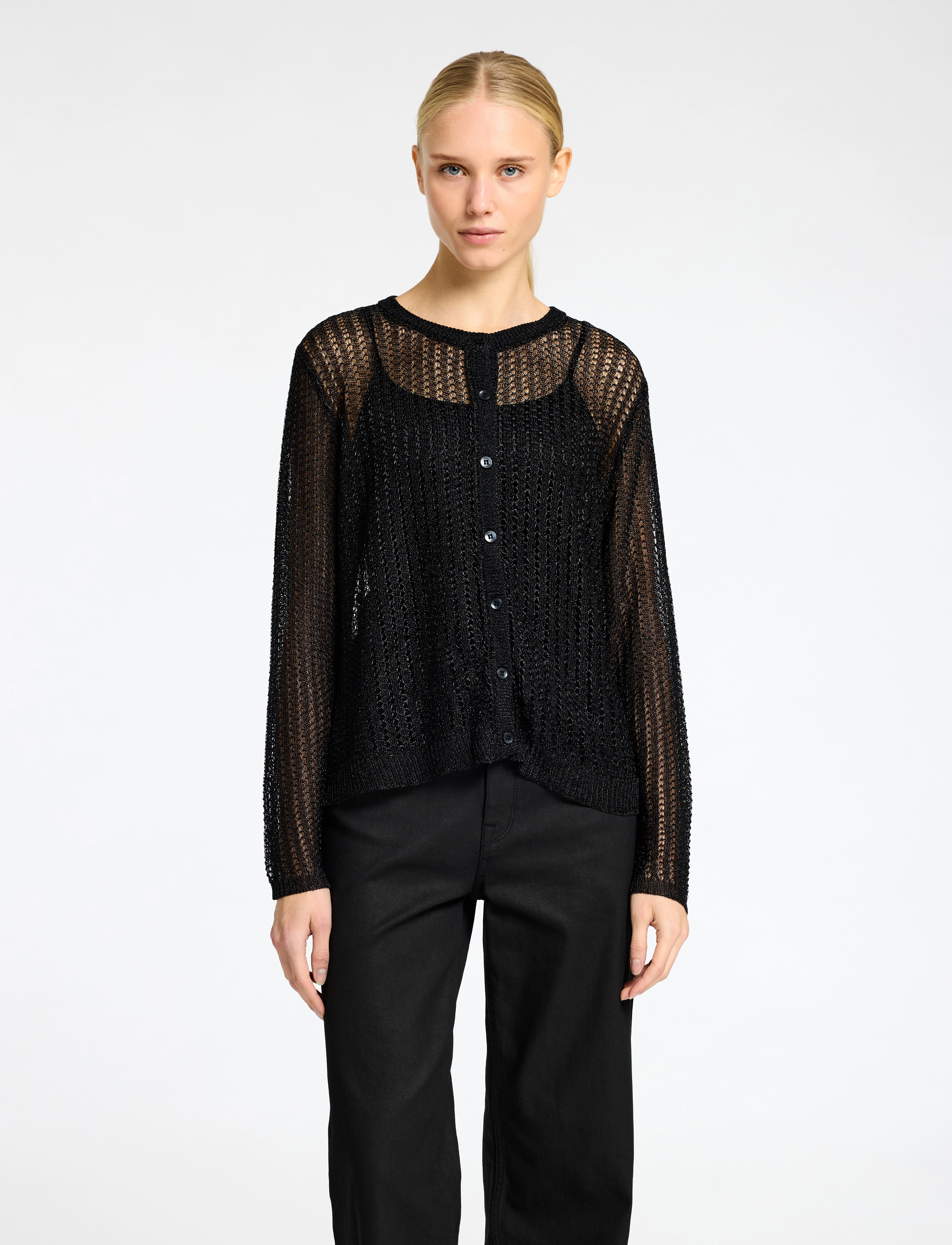 Selected Slfsadie Metallic Ls Knit Cardigan, XS, Black, Strik > Cardigans, Dame