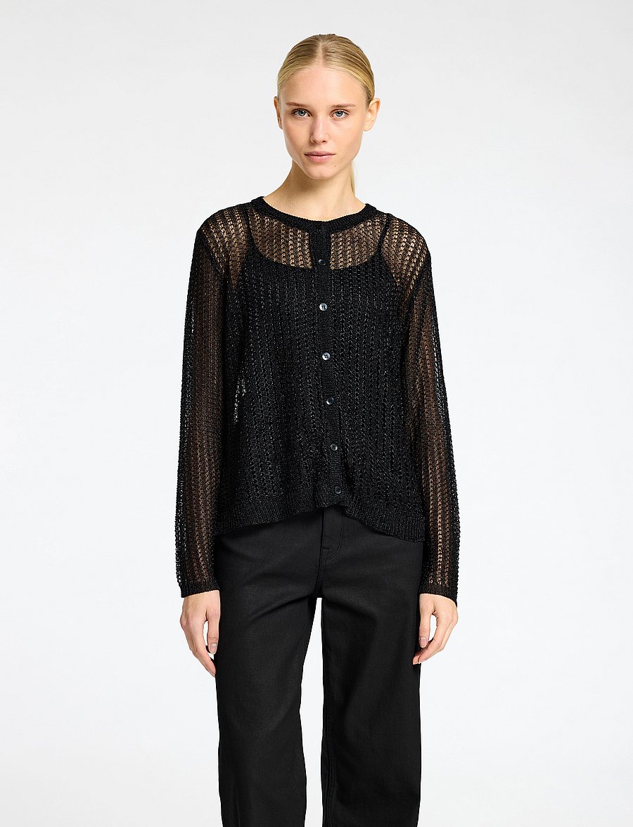 Selected - SLFSADIE METALLIC LS KNIT CARDIGAN - koftor - black - 0