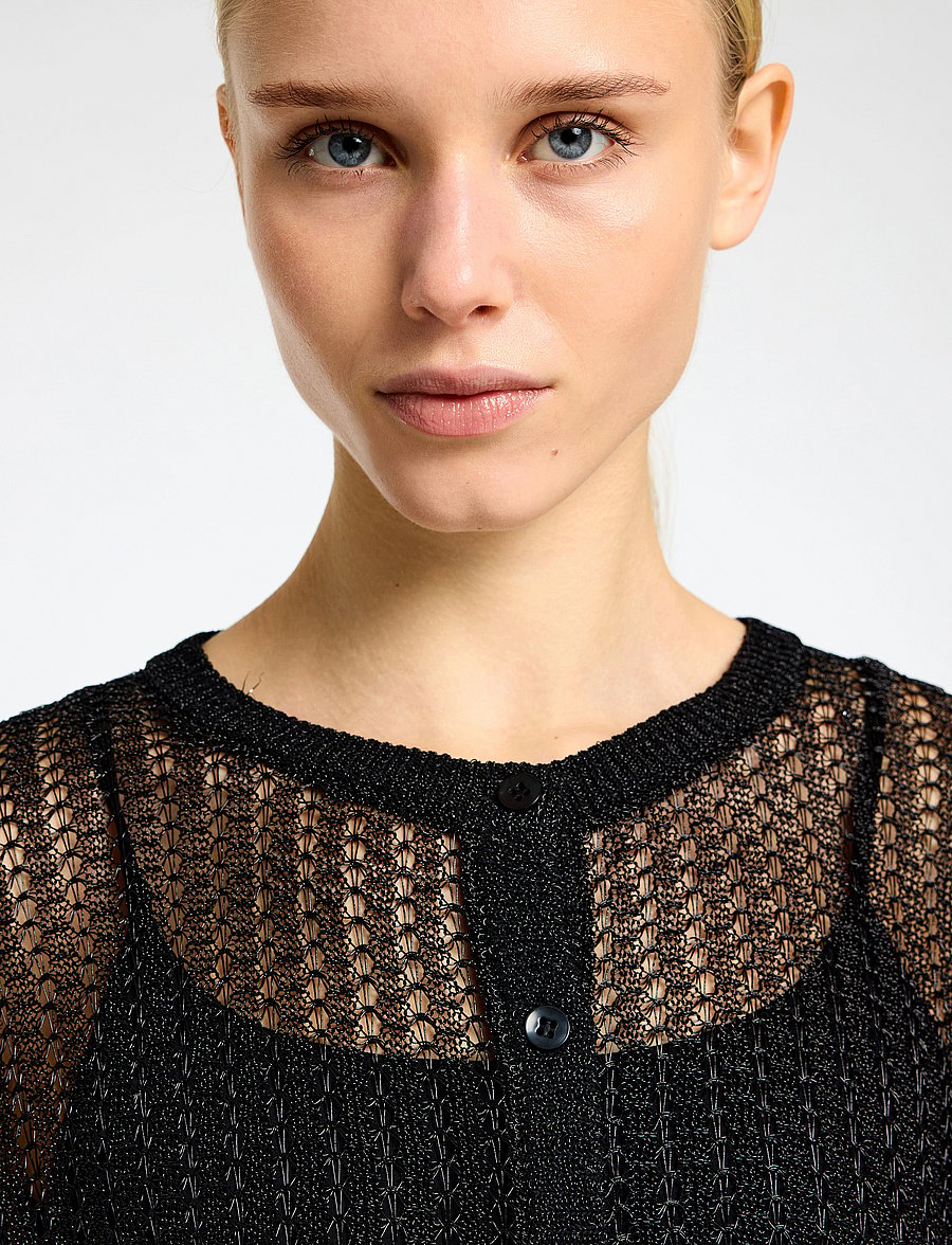 Selected - SLFSADIE METALLIC LS KNIT CARDIGAN - koftor - black - 4