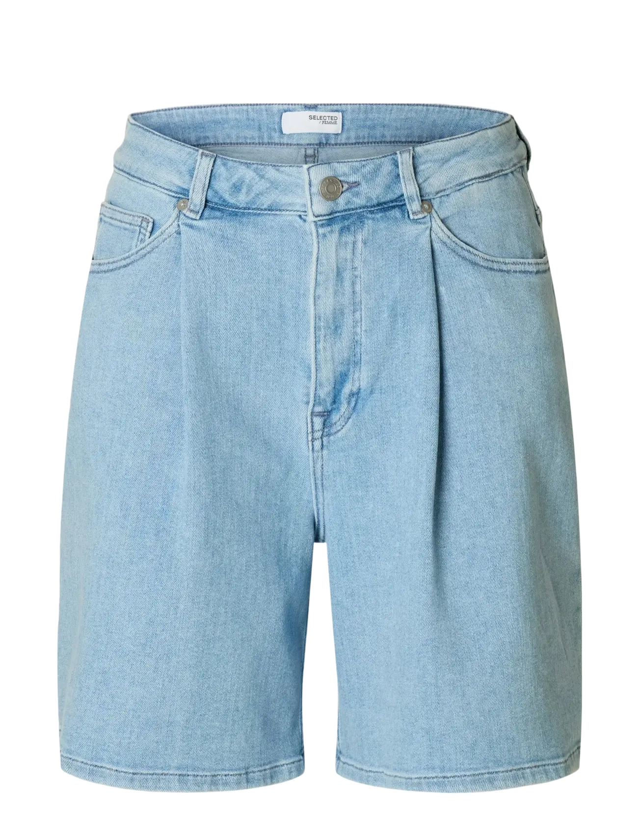 SLFANYA-GRY HW PLEAT DENIM SHORTS - LIGHT BLUE DENIM