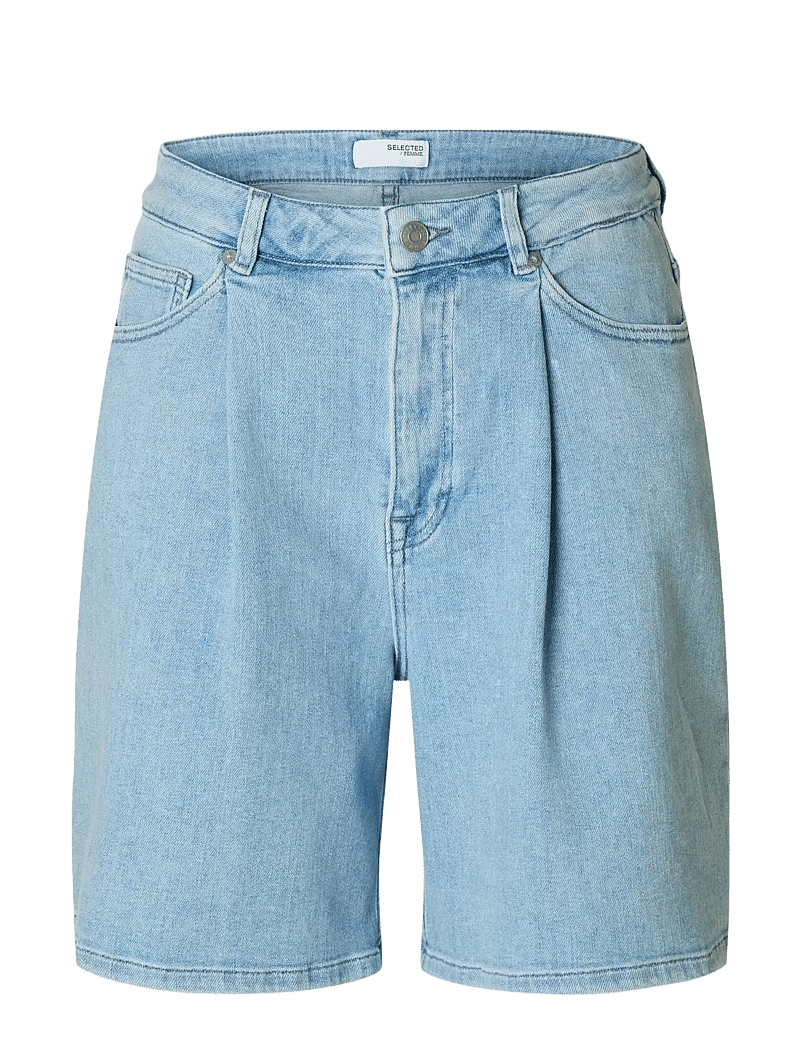Selected - SLFANYA-GRY HW PLEAT DENIM SHORTS - jorts - light blue denim - 0