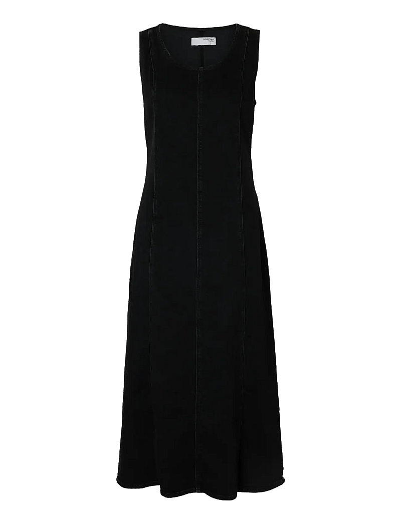 Selected - SLFSVEJA SL LONG DENIM DRESS - jeansklänningar - black denim - 1