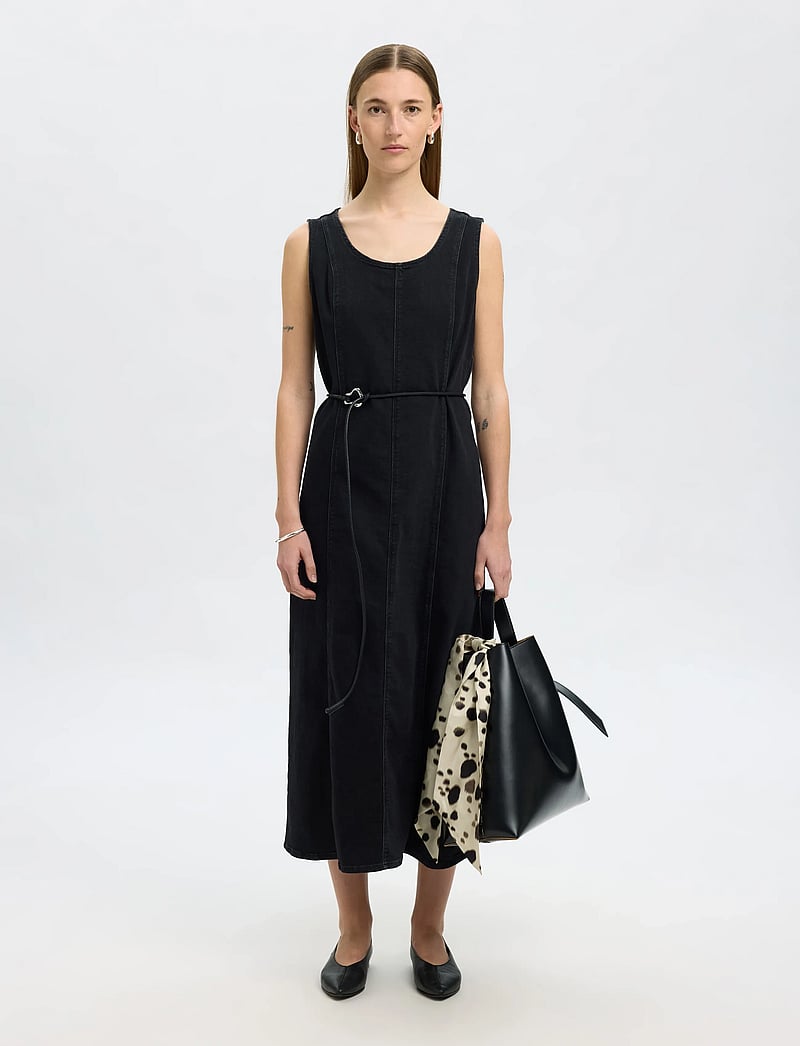 Selected - SLFSVEJA SL LONG DENIM DRESS - jeansklänningar - black denim - 0