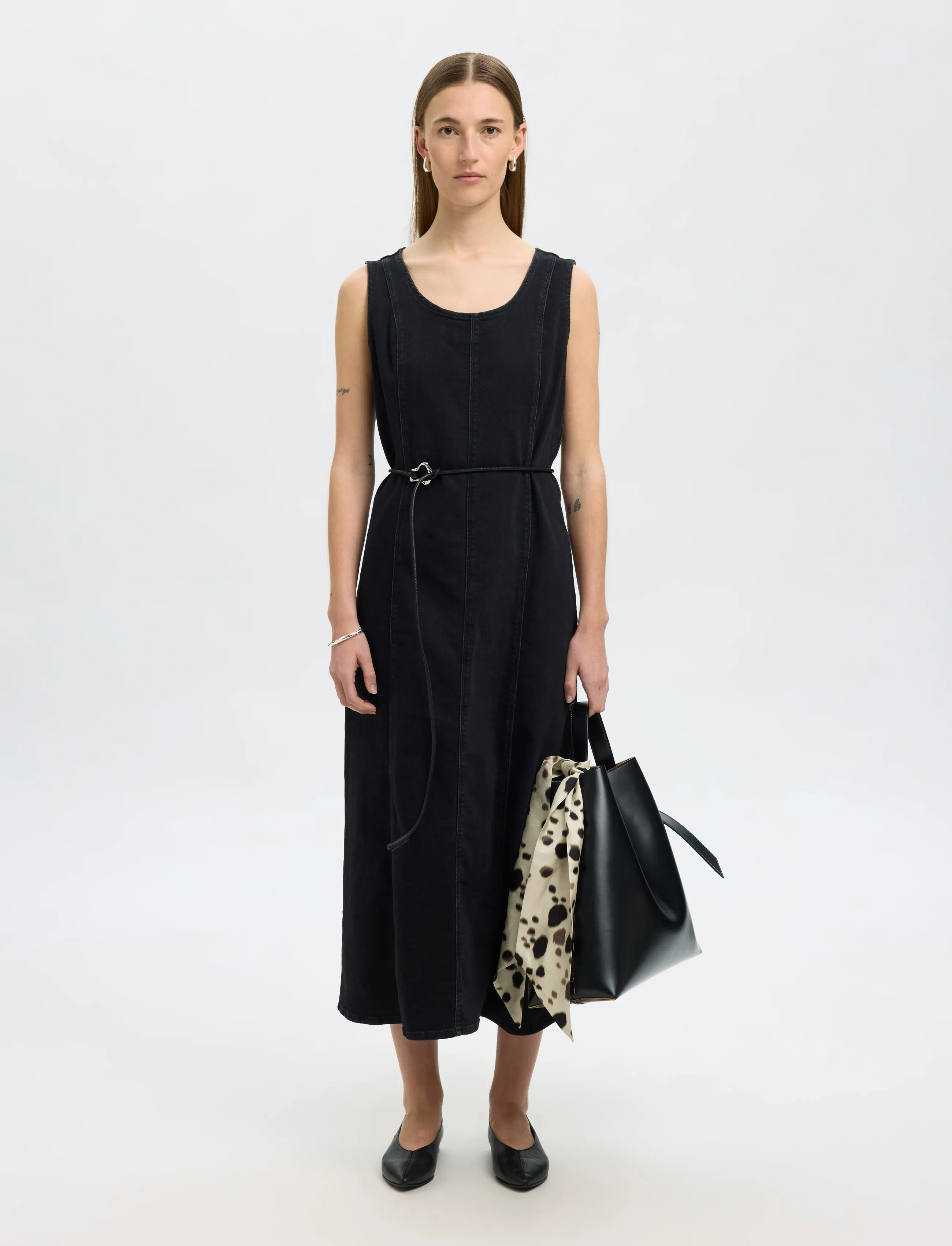 Selected SLFSVEJA SL LONG DENIM DRESS - Aftenkjoler & Gallakjoler - BLACK DENIM / black