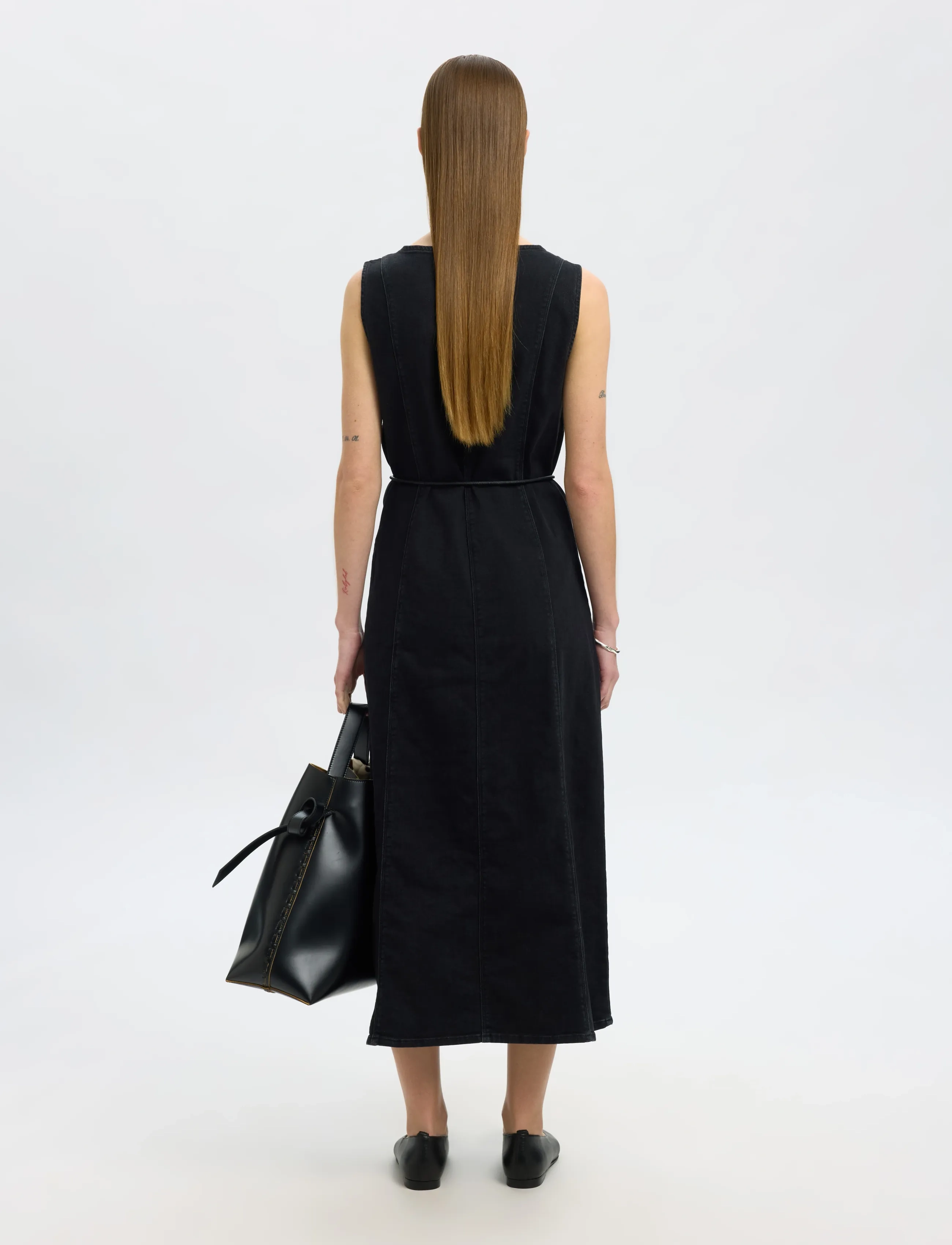 Selected - SLFSVEJA SL LONG DENIM DRESS - denimkjoler - black denim - 2