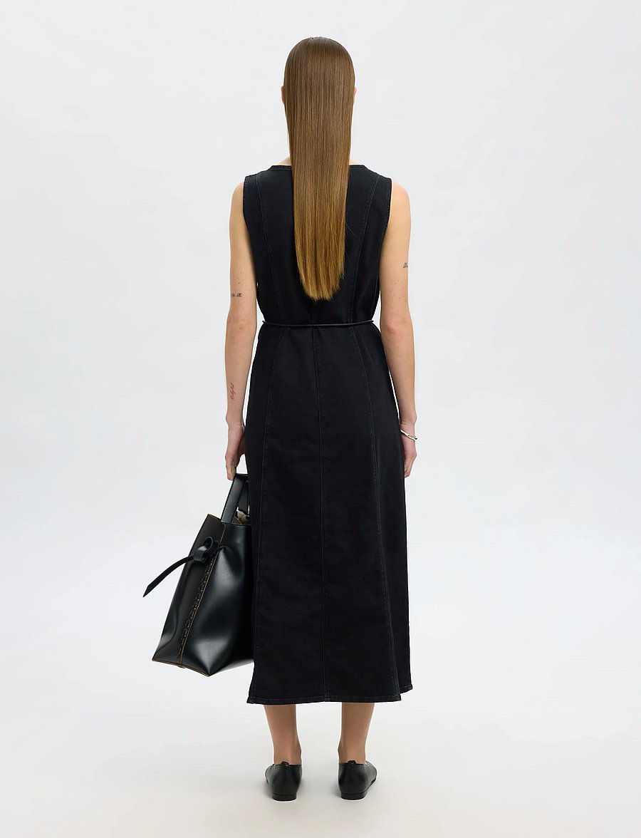 Selected - SLFSVEJA SL LONG DENIM DRESS - jeanskleider - black denim - 2