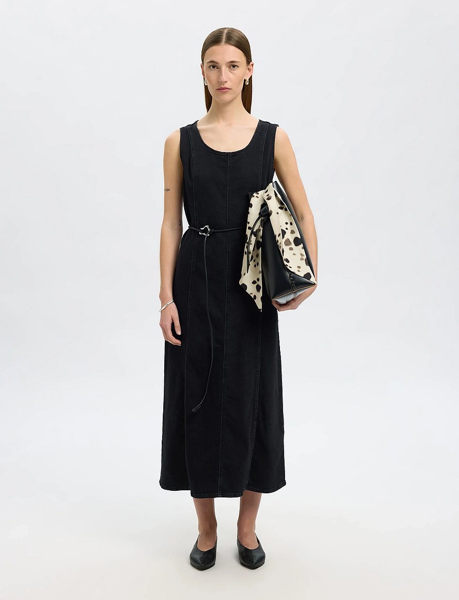 Selected - SLFSVEJA SL LONG DENIM DRESS - jeanskleider - black denim - 3