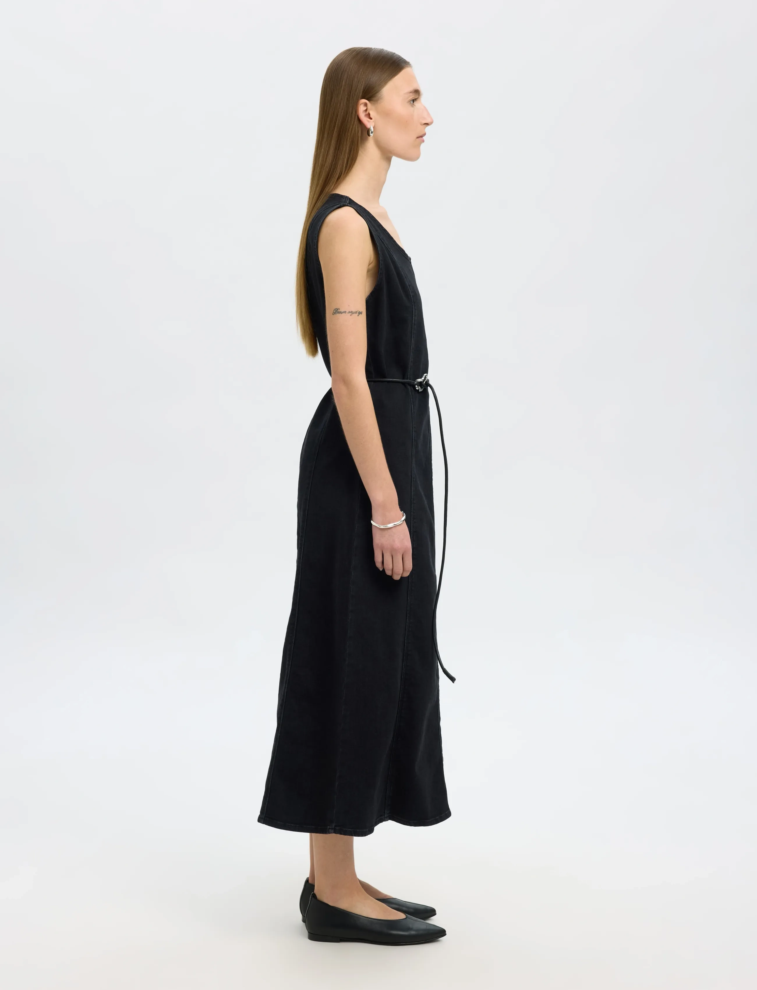 Selected - SLFSVEJA SL LONG DENIM DRESS - denimkjoler - black denim - 4