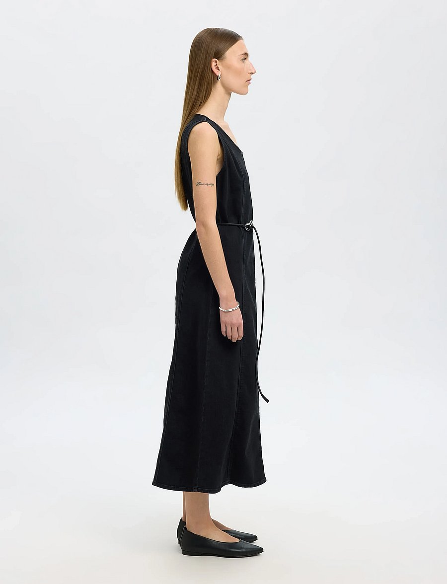 Selected - SLFSVEJA SL LONG DENIM DRESS - jeanskleider - black denim - 4