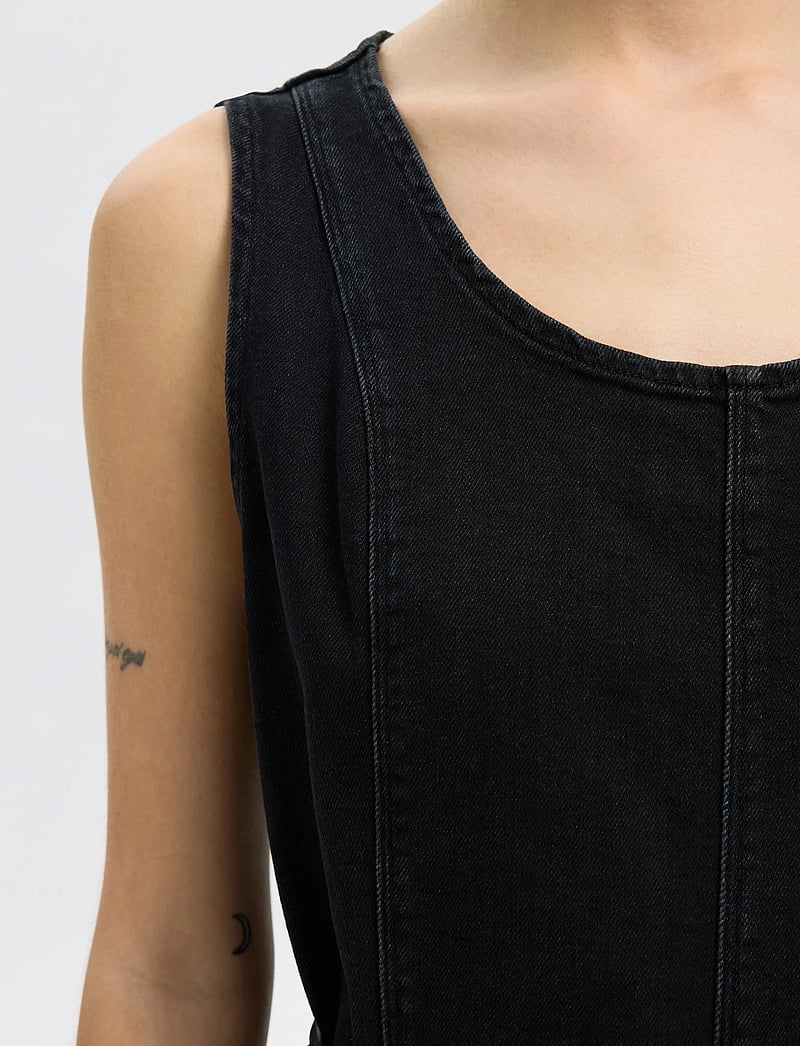 Selected - SLFSVEJA SL LONG DENIM DRESS - jeansklänningar - black denim - 5