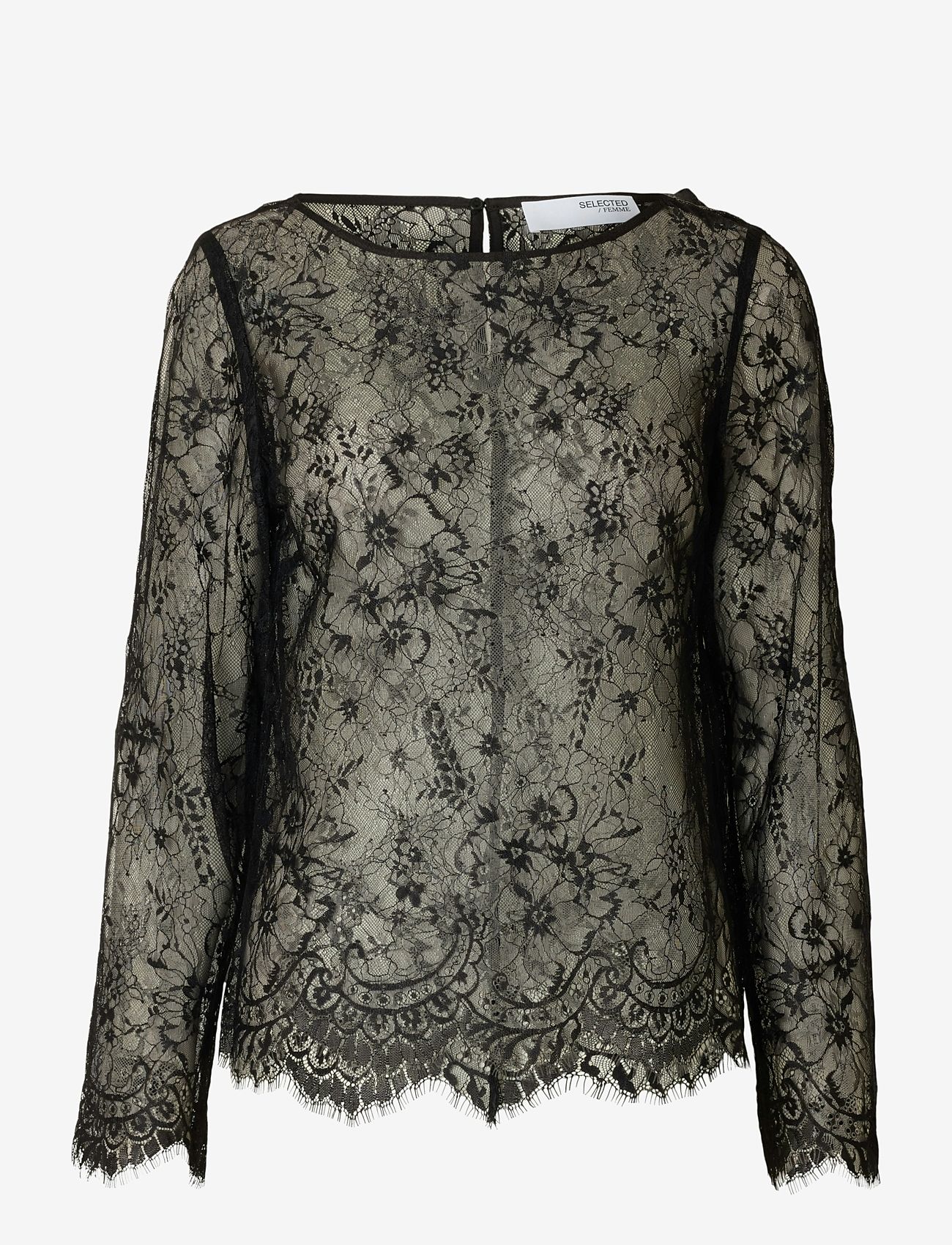 Selected - SLFDAPHNE LS LACE TOP - langärmlige tops - black - 1