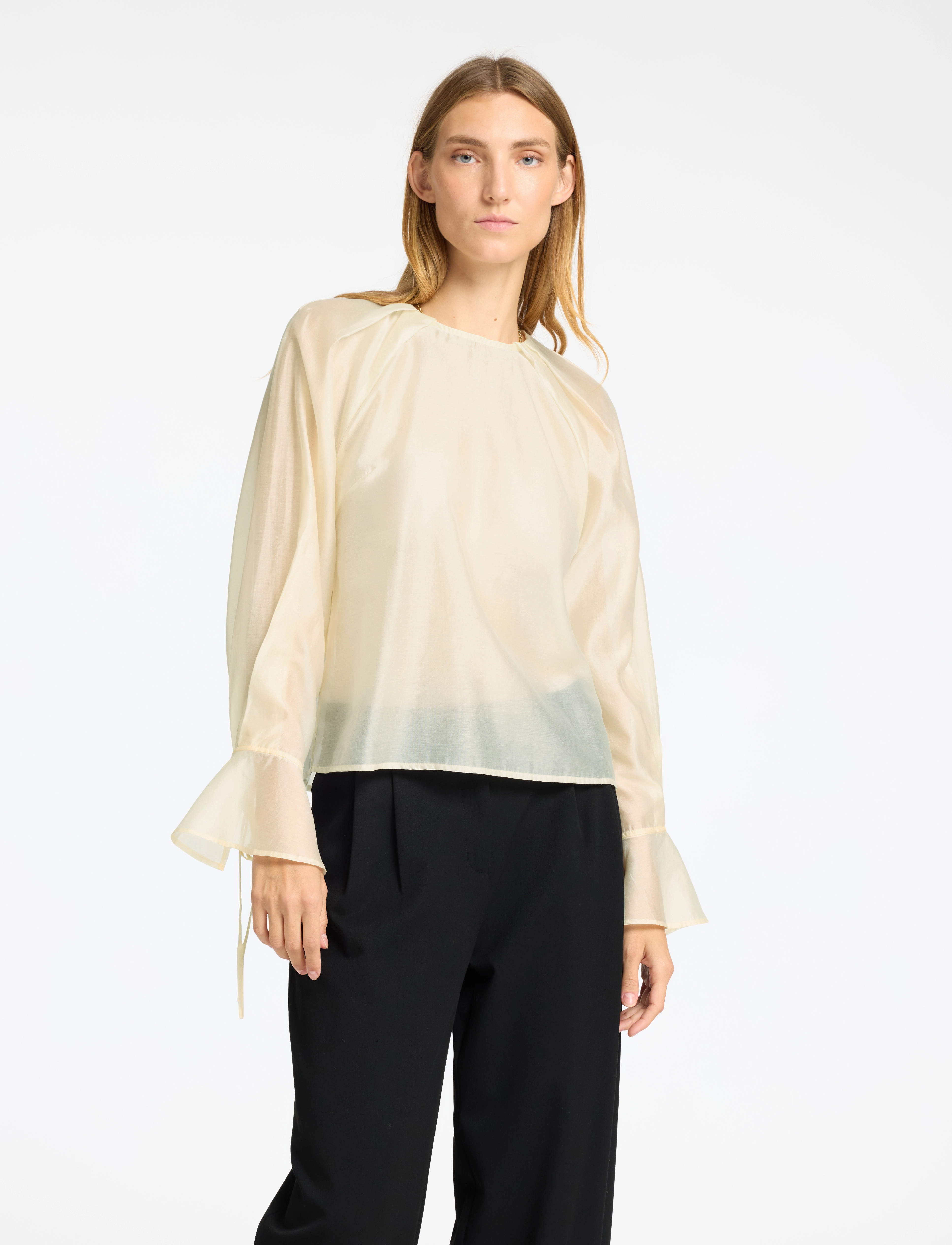 Selected SLFIRIS LS O-NECK TOP - Blusen - ANGORA / cream