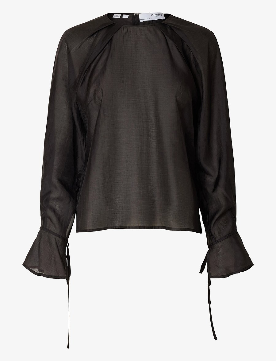 Selected - SLFIRIS LS O-NECK TOP - langärmelige blusen - black - 1
