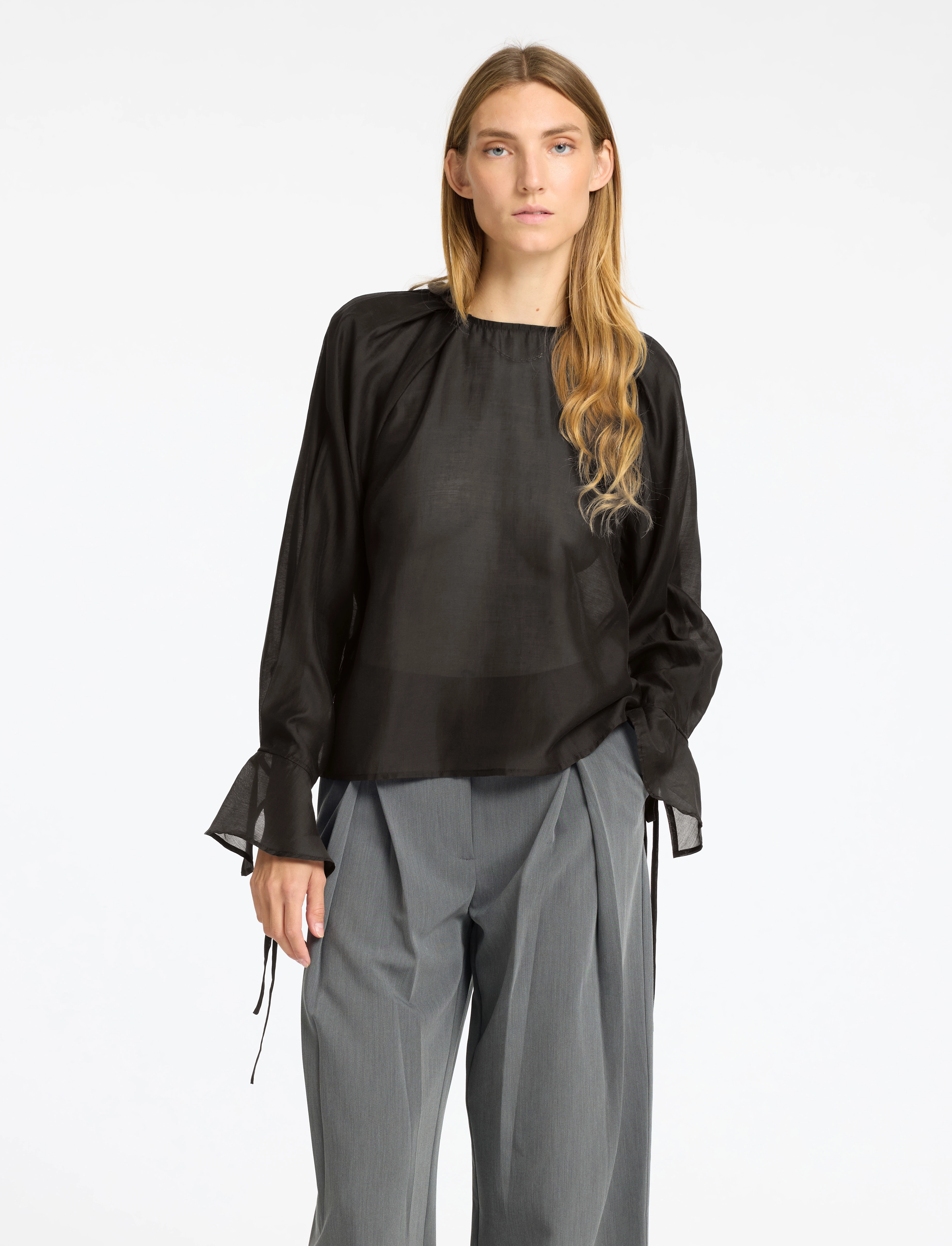 Selected SLFIRIS LS O-NECK TOP - Blusen - BLACK / black