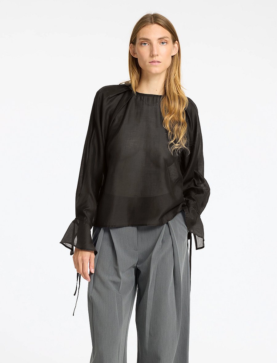Selected - SLFIRIS LS O-NECK TOP - langärmelige blusen - black - 0