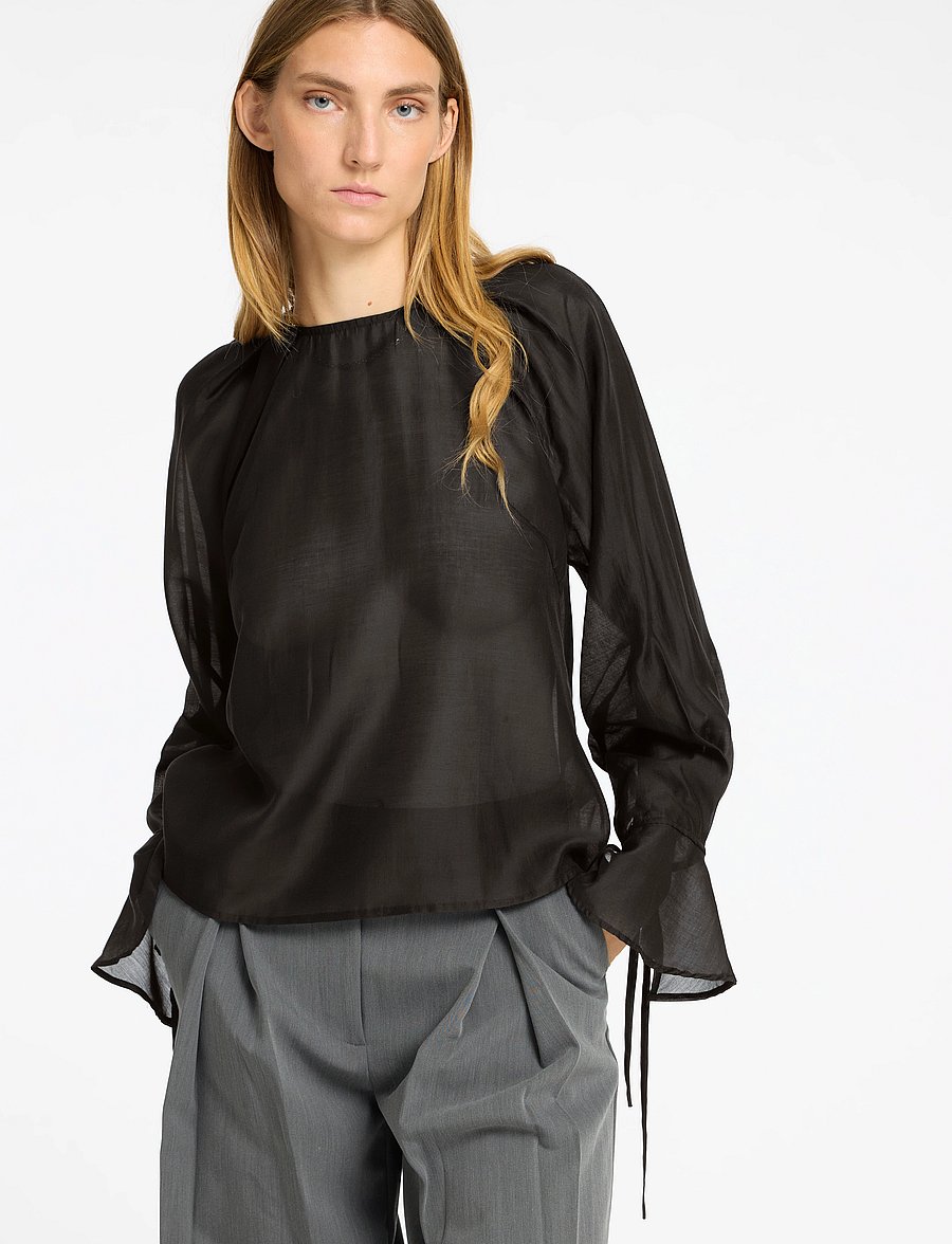 Selected - SLFIRIS LS O-NECK TOP - langärmelige blusen - black - 3