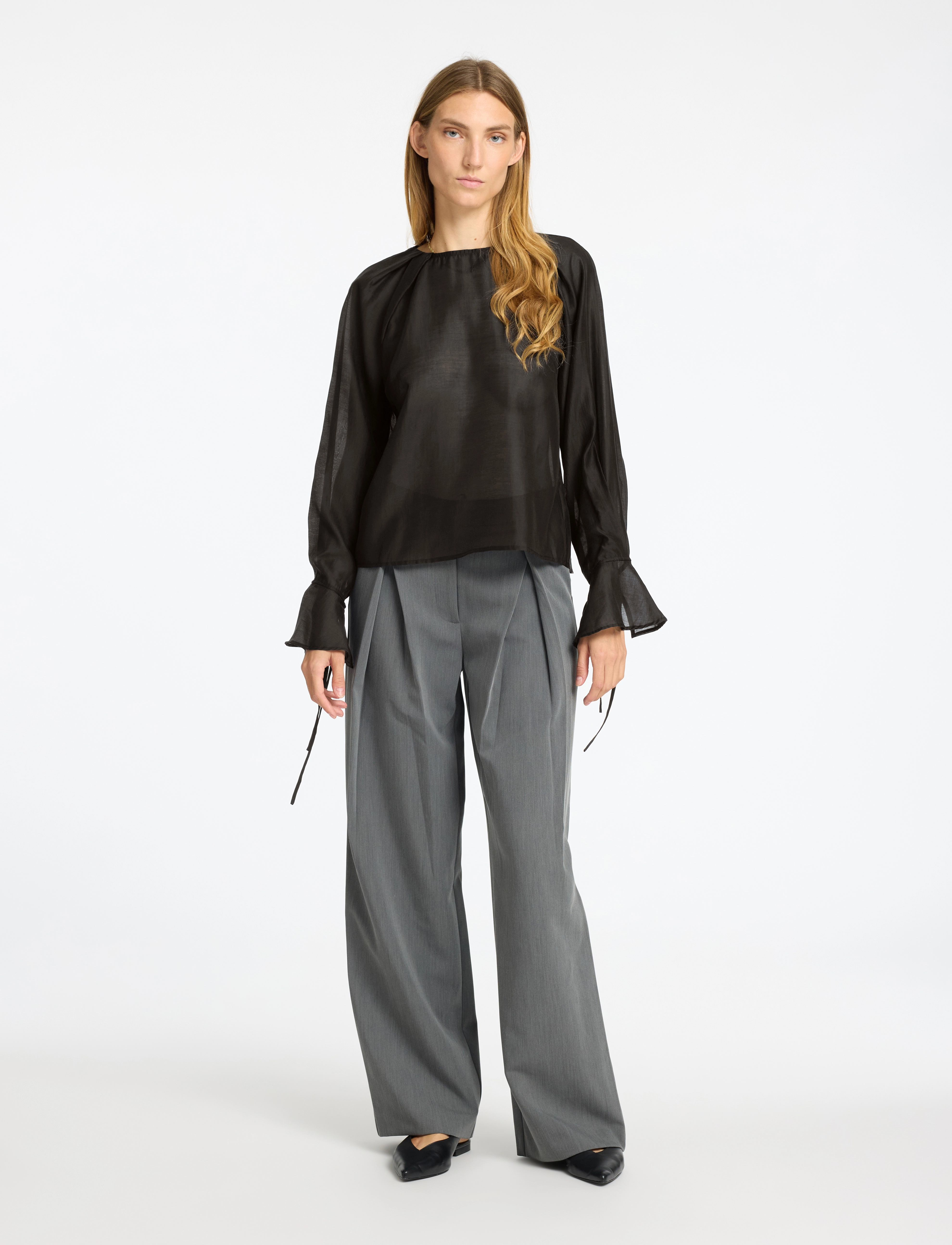 Selected - SLFIRIS LS O-NECK TOP - langärmelige blusen - black - 4