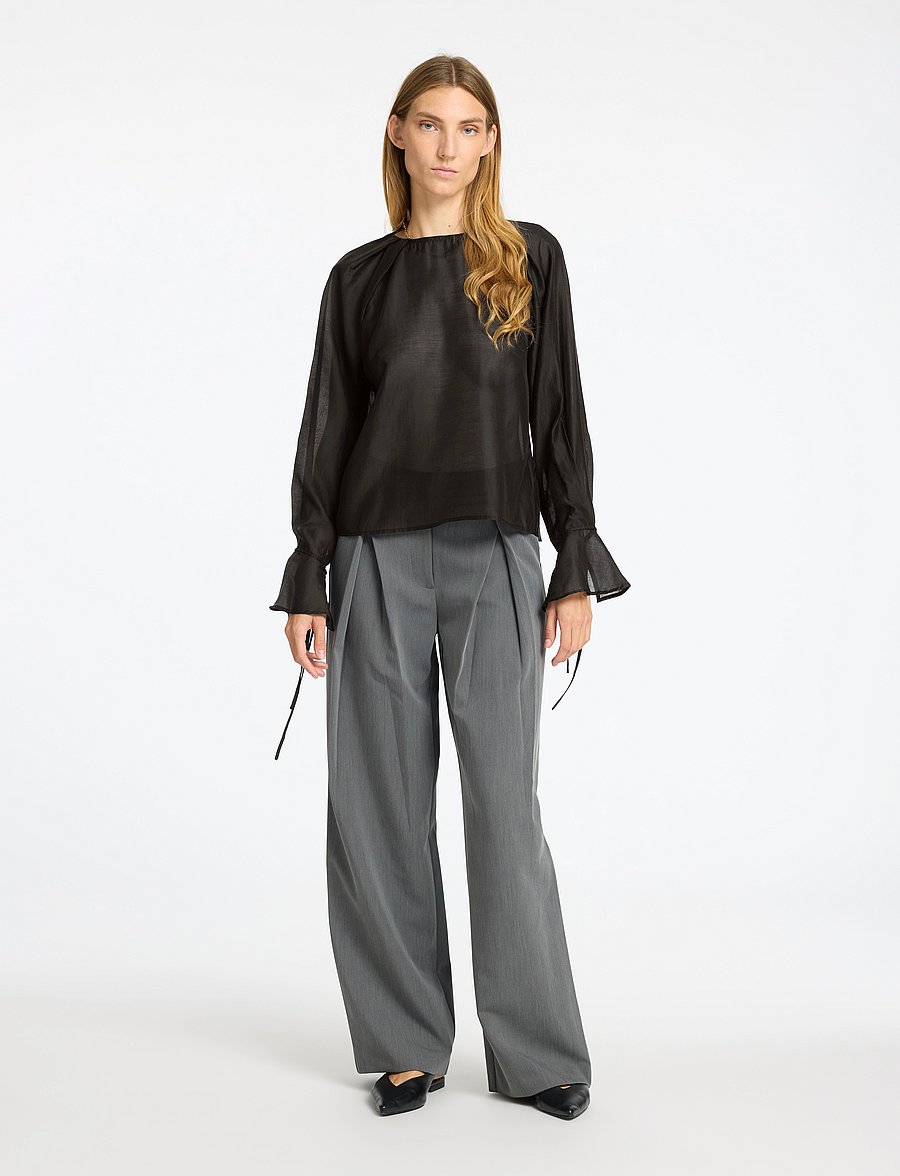 Selected - SLFIRIS LS O-NECK TOP - langärmelige blusen - black - 4