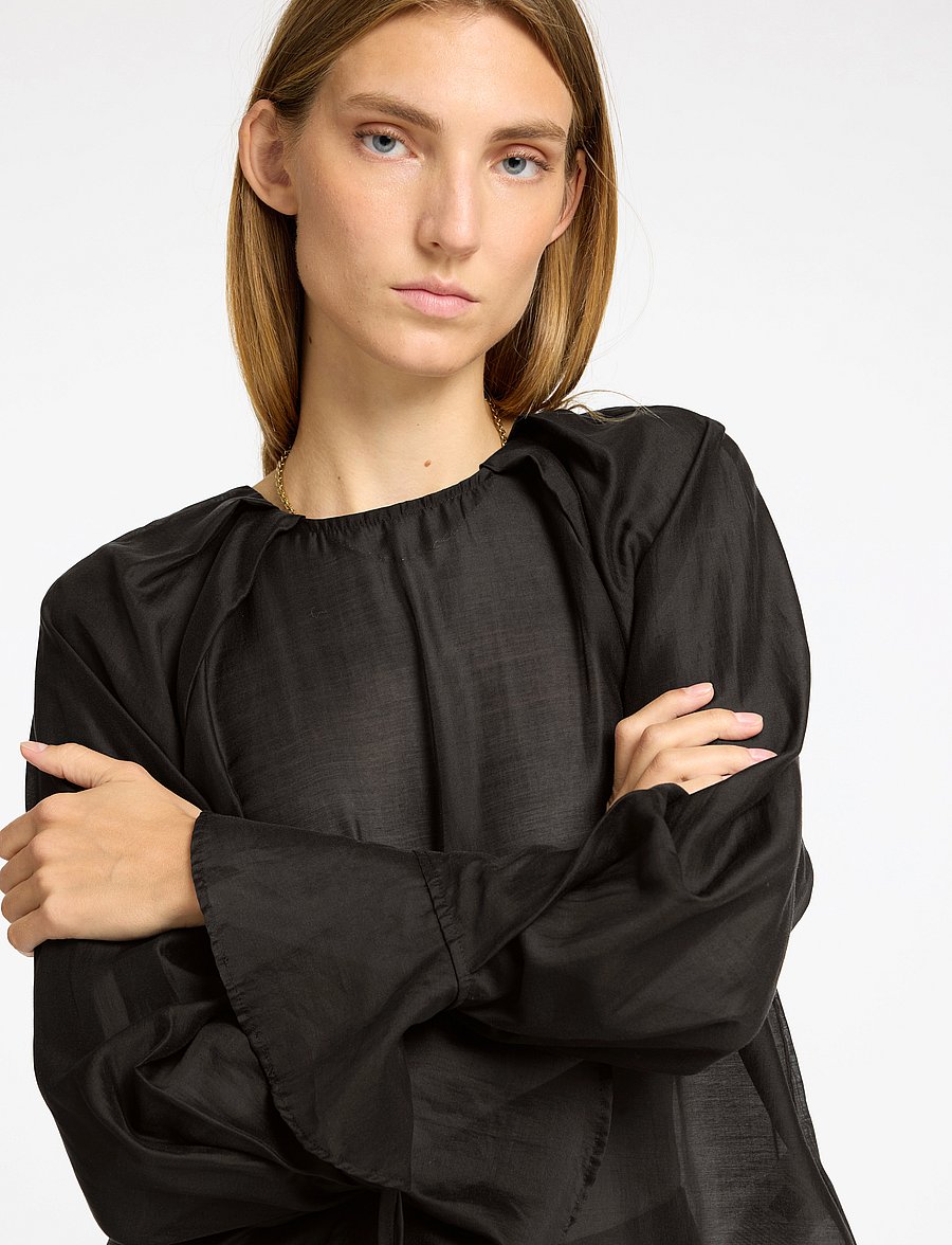 Selected - SLFIRIS LS O-NECK TOP - langärmelige blusen - black - 5