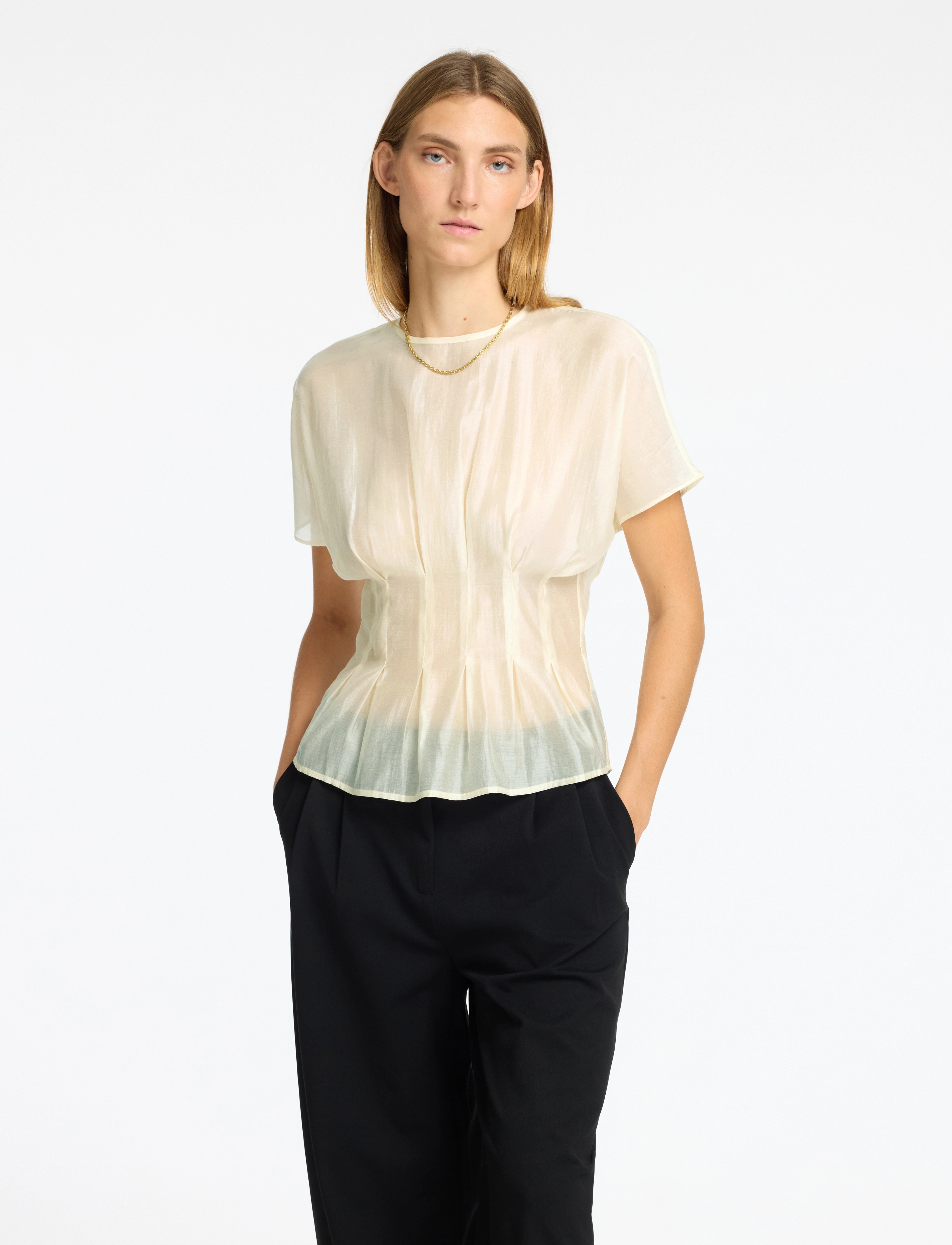 Selected SLFIRIS SS O-NECK TOP - T-Shirts & Tops - ANGORA / cream