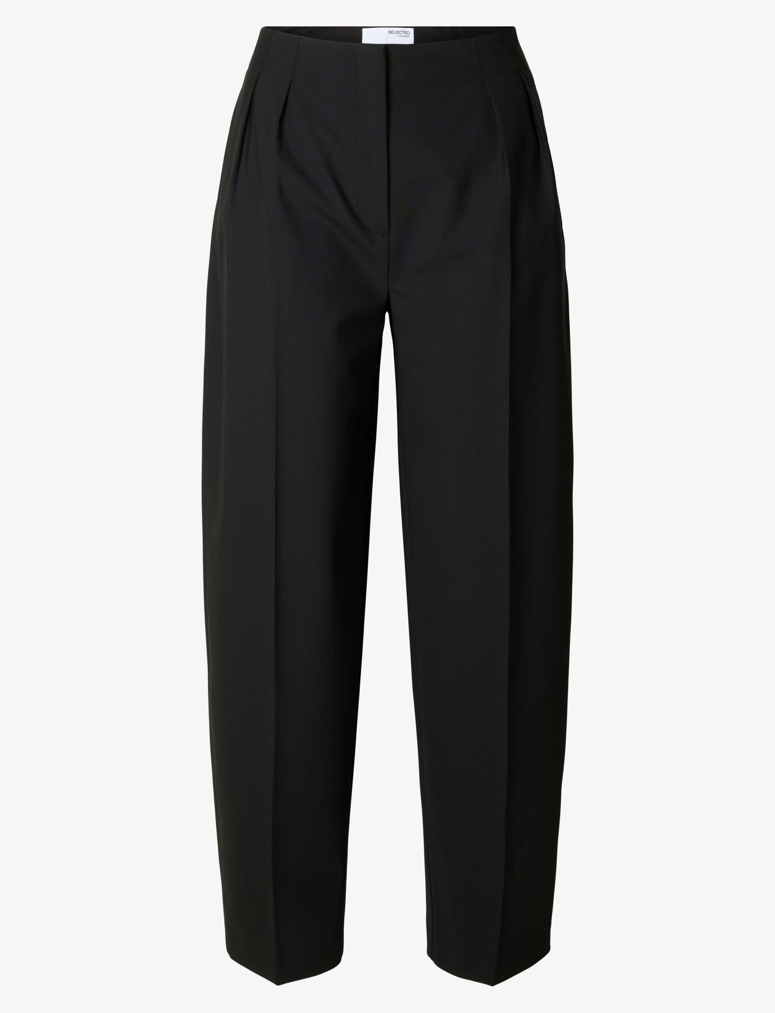 Selected - SLFELOISE HW BARREL PANT - wijde broeken - black - 1