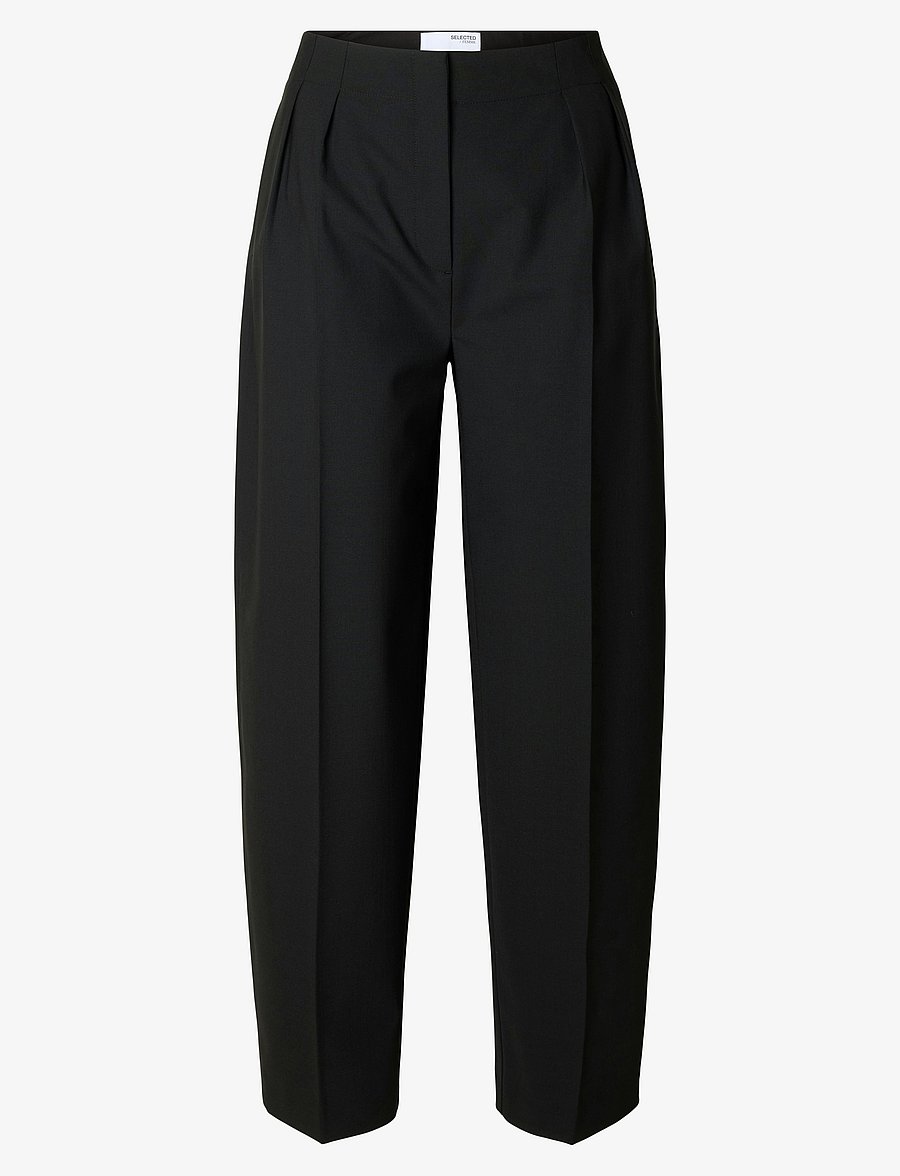 Selected - SLFELOISE HW BARREL PANT - hosen mit geradem bein - black - 1