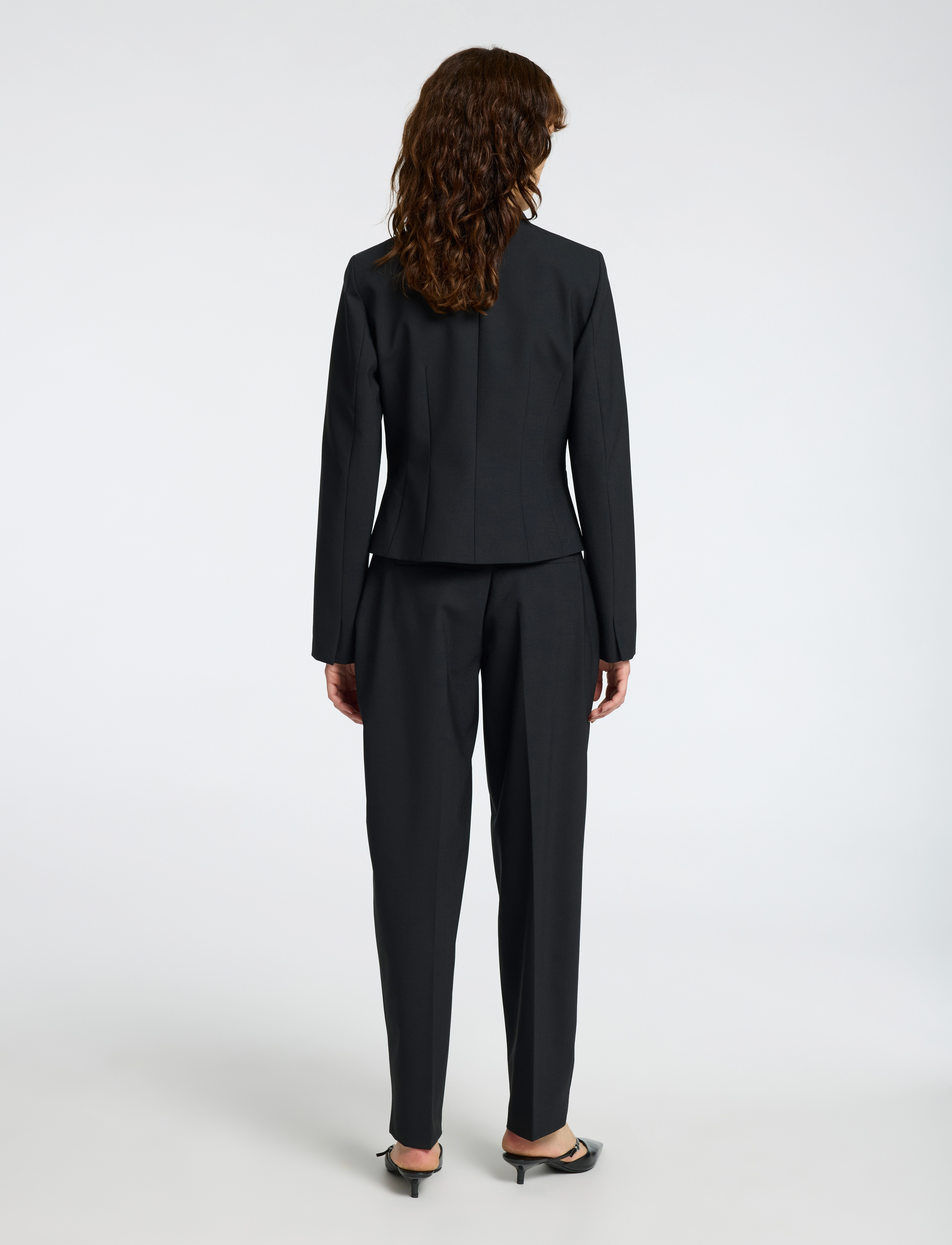 Selected - SLFELOISE HW BARREL PANT - wijde broeken - black - 2