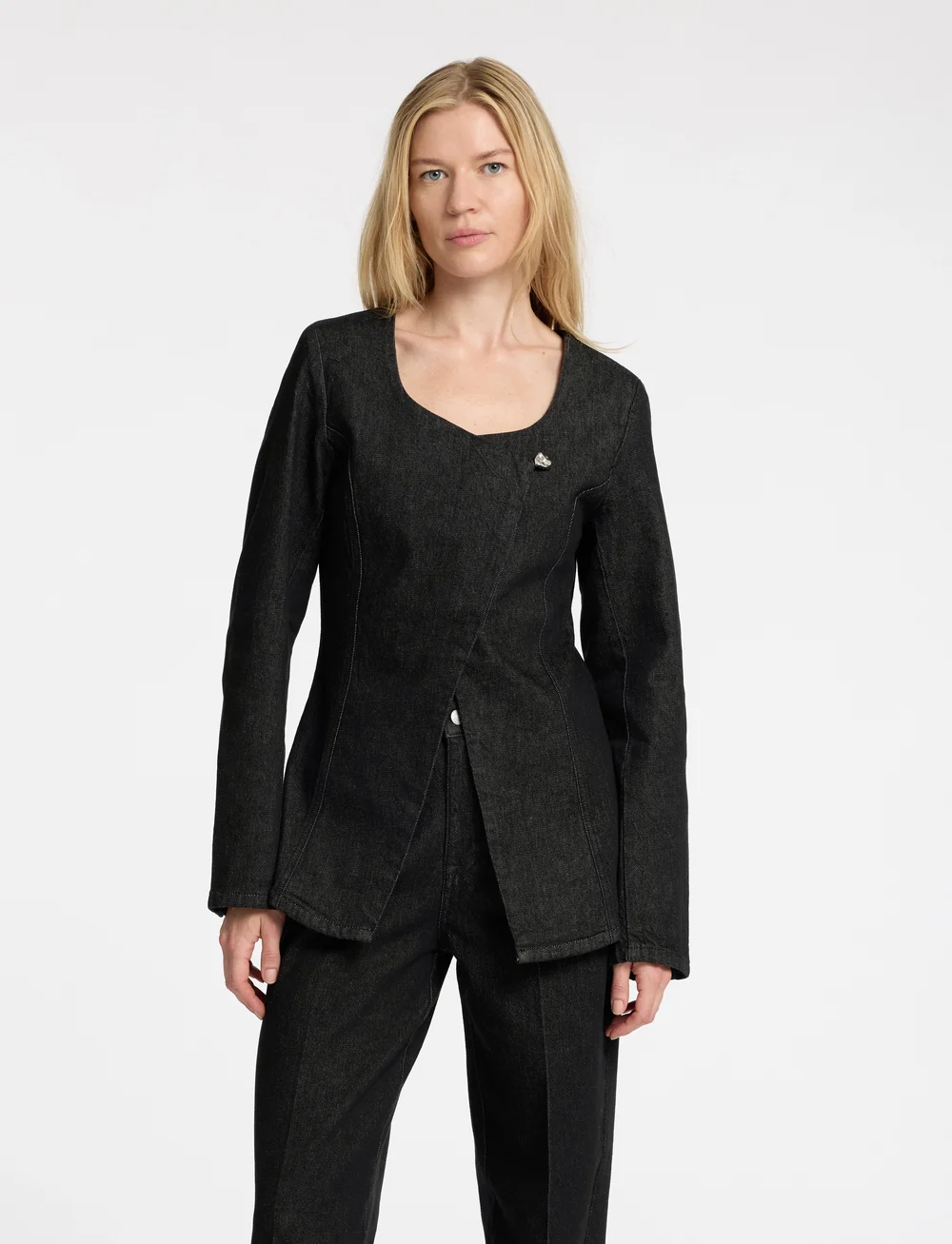 Selected Femme Slfcora U neck Fitted Denim Blazer Zweireihige Blazer Boozt