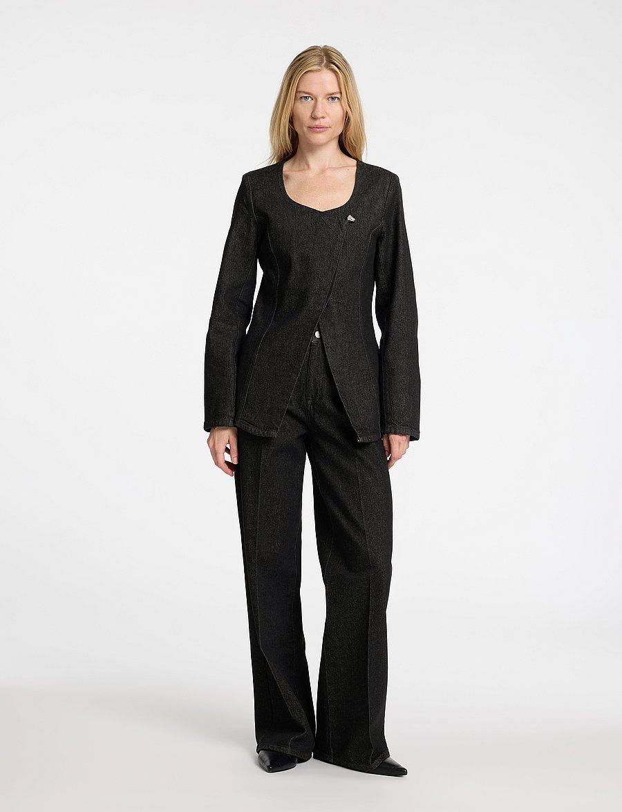 Selected - SLFCORA U-NECK FITTED DENIM BLAZER - enkeltradede blazere - black denim - 4