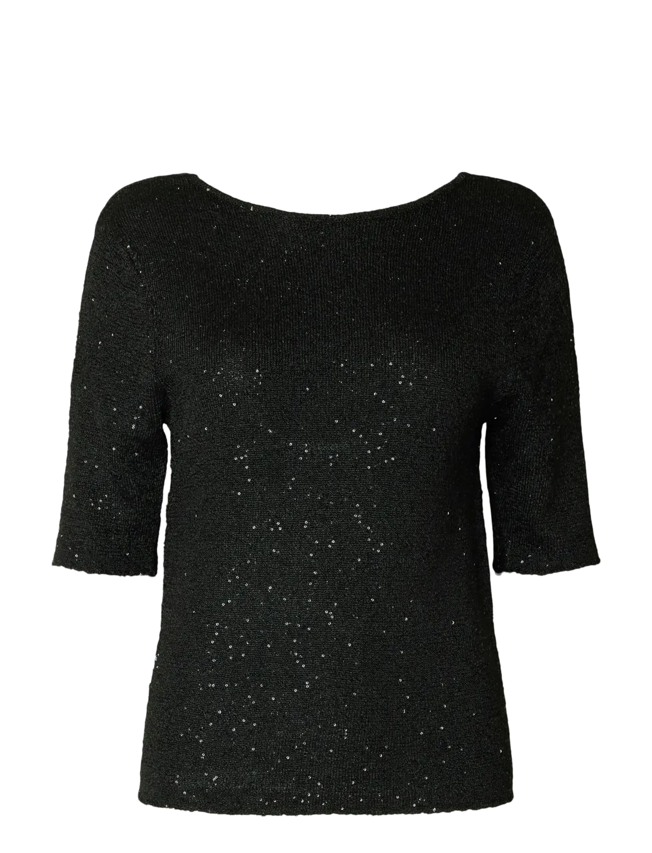 Selected Slfjosie 2/4 Sequin Knit O-Neck Top, Kvinder, Pailletstrikket Top, Sort, Str: XS