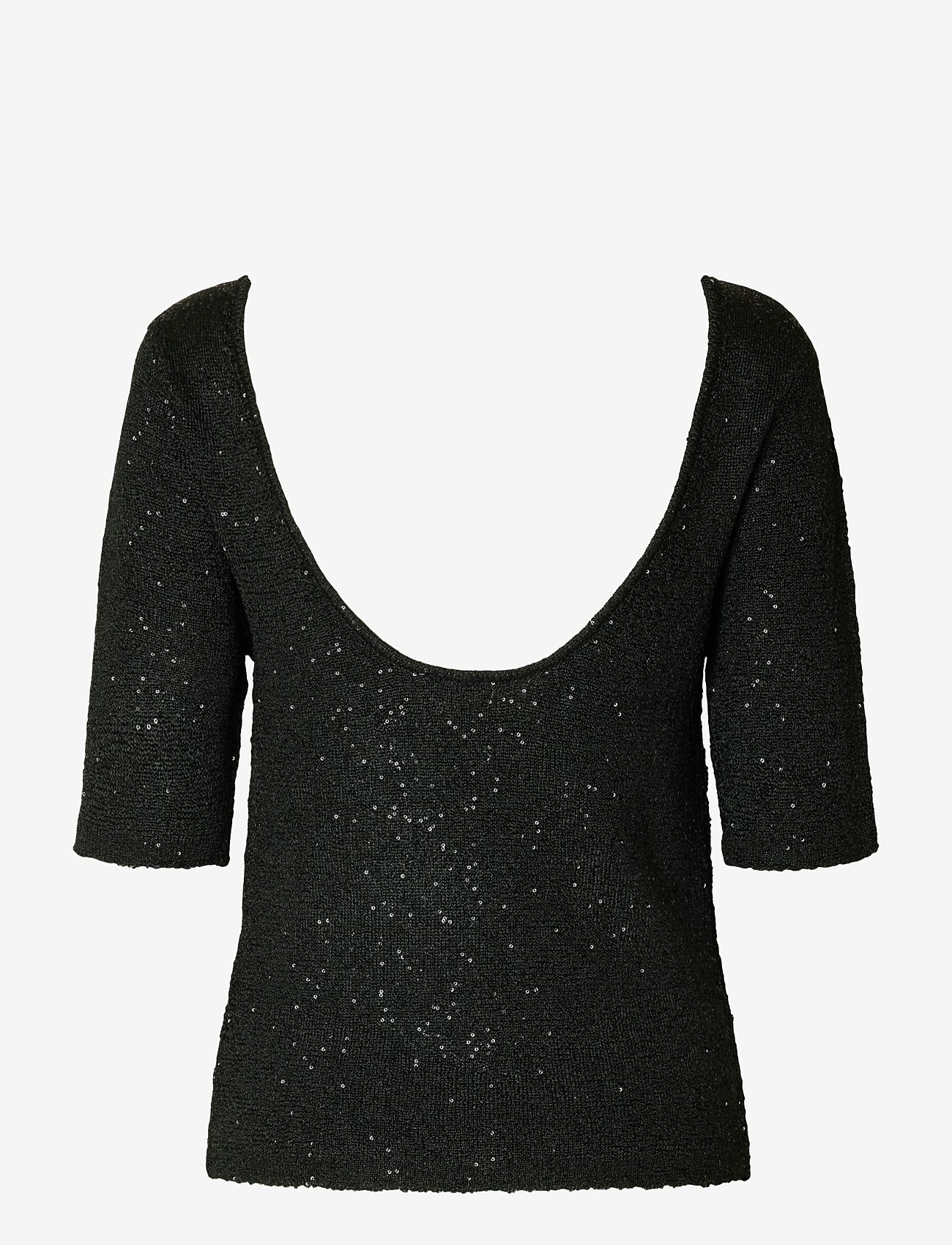 Selected - SLFJOSIE 2/4 SEQUIN KNIT O-NECK TOP - t-shirts - black - 1