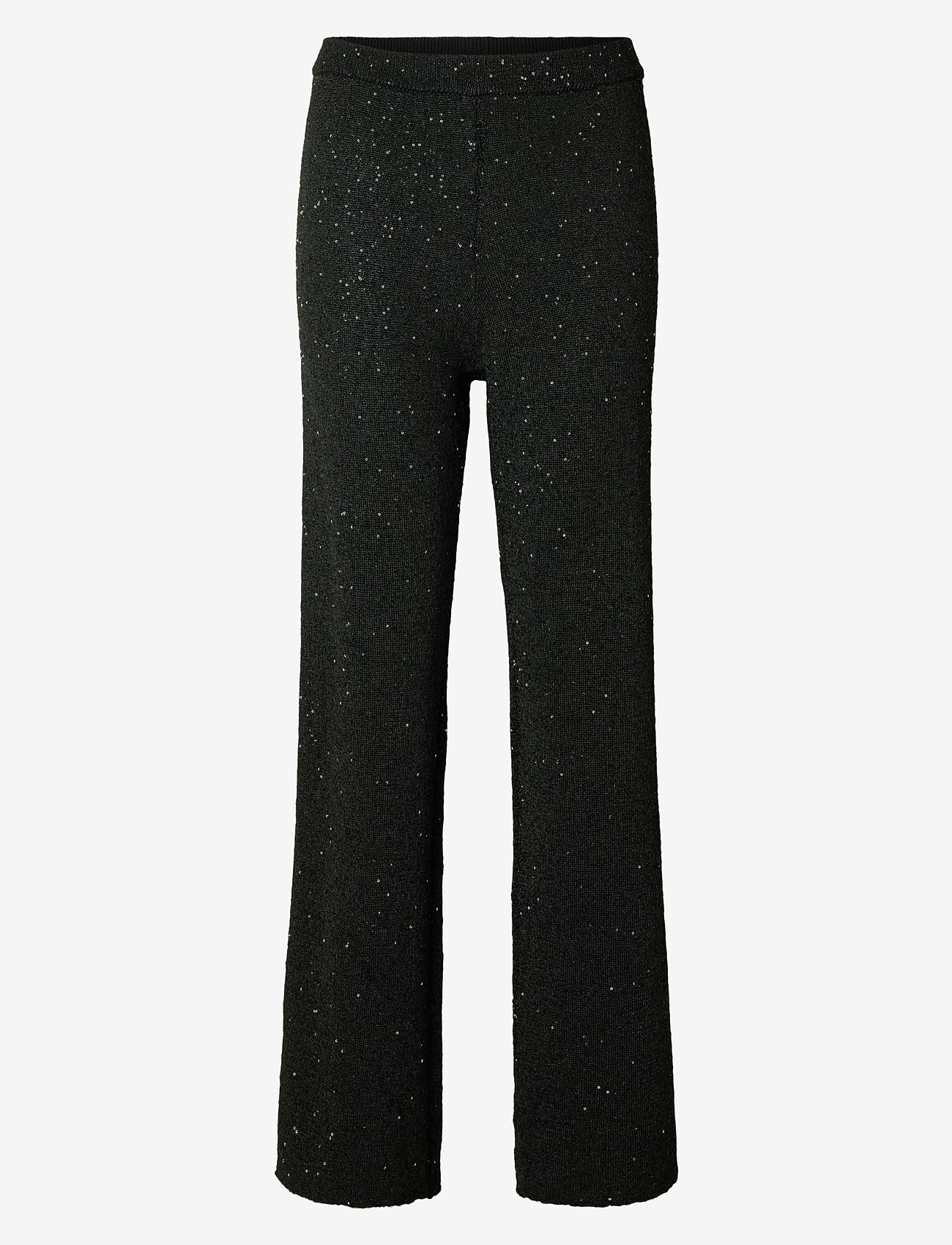 Selected - SLFJOSIE HW KNIT PANT - utsvängda byxor - black - 0