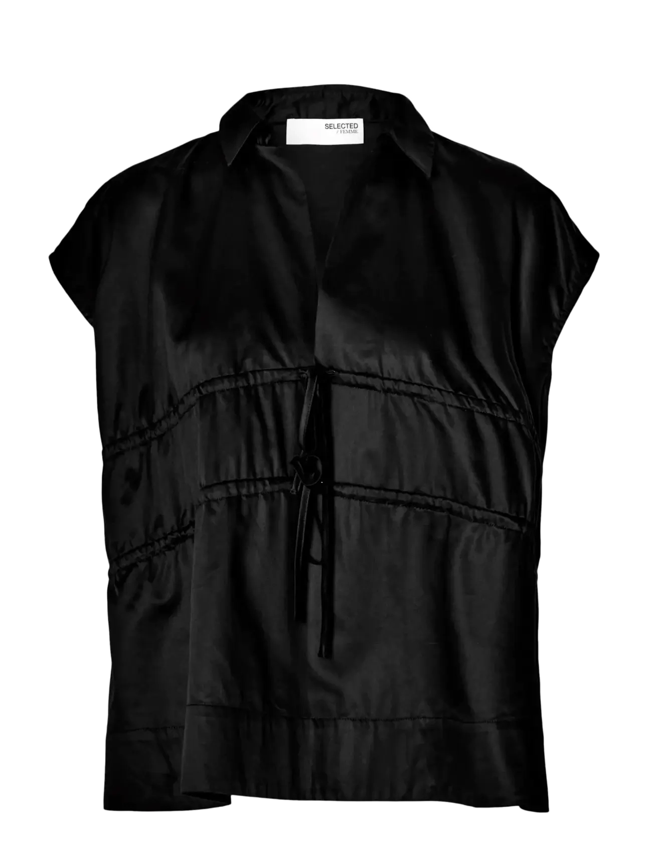 Selected SLFALLY SL TIE TOP B - Kortärmade blusar - BLACK / black