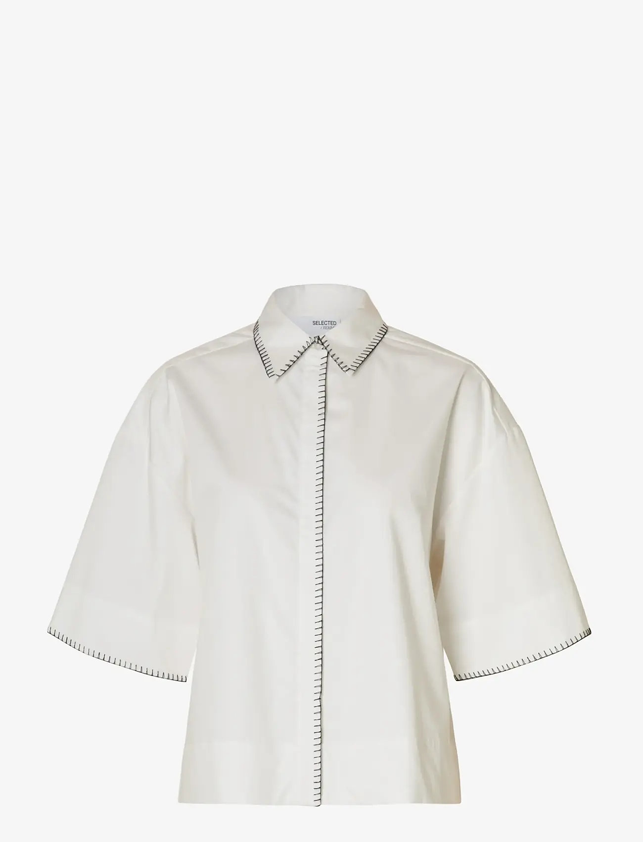 Selected - SLFFIA 2/4 CROPPED STITCHED SHIRT B - short-sleeved shirts - bright white - 1