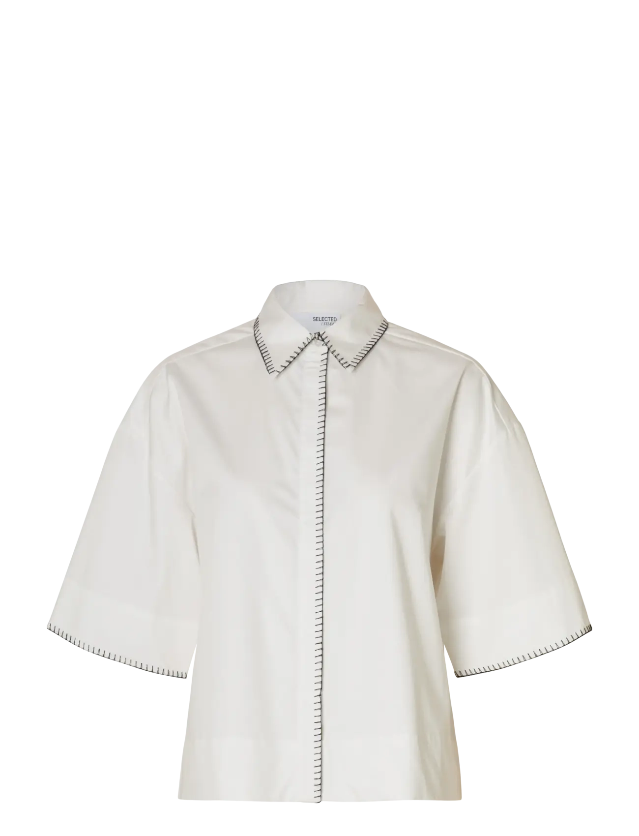 Selected SLFFIA 2/4 CROPPED STITCHED SHIRT B - Söfn - BRIGHT WHITE / white